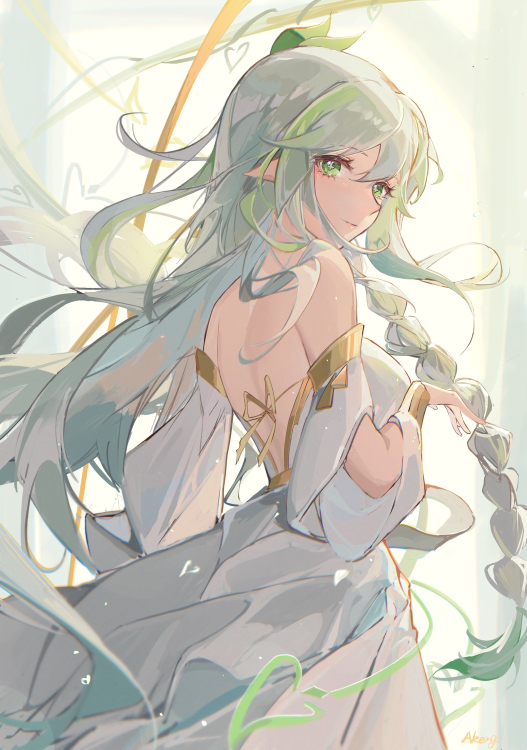 dress, genshin_impact, no_bra, pointy_ears, rukkhadevata, yutou75