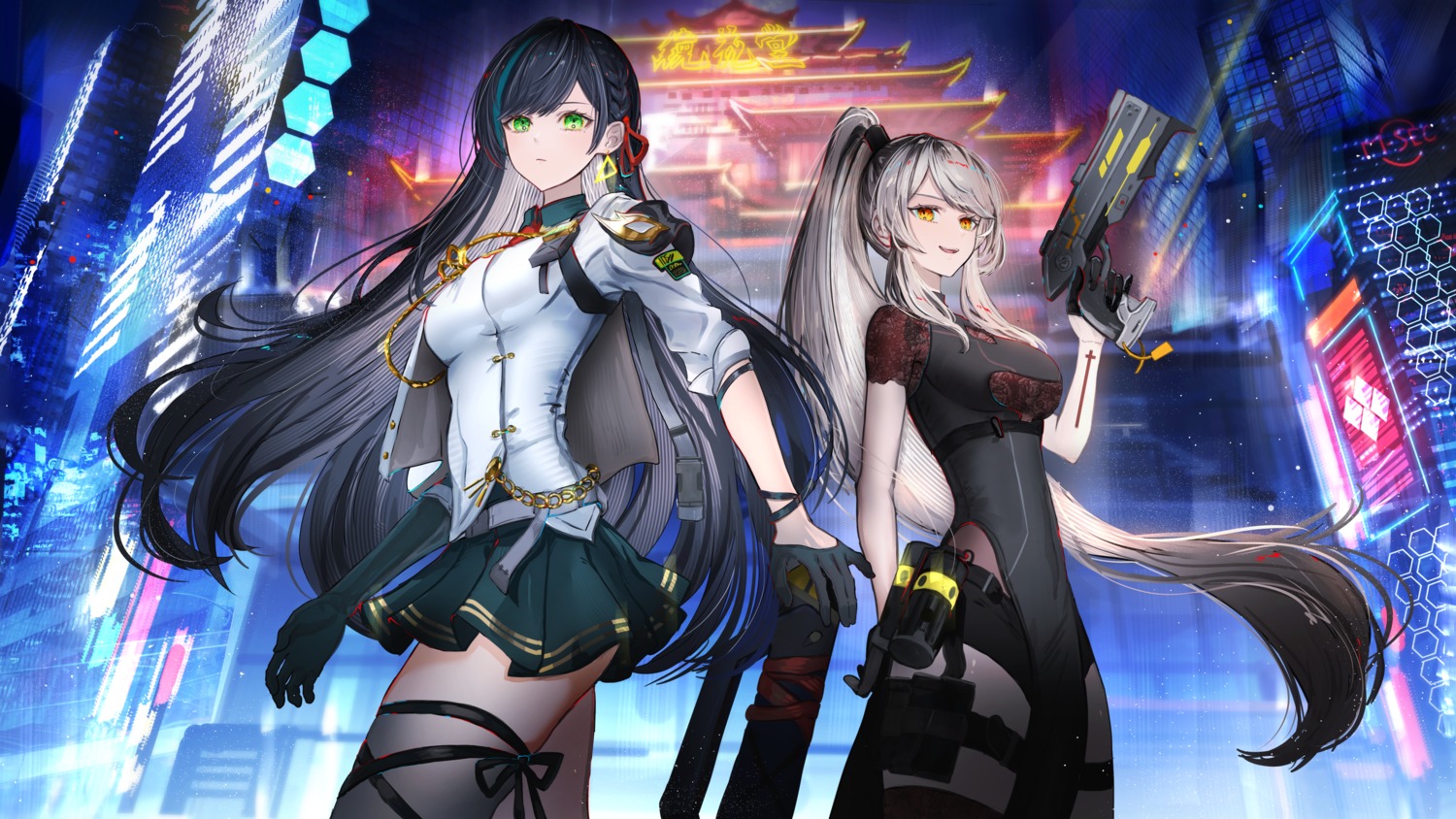 chinadress, garter, gawako, gun, lin_(tower_of_fantasy), samir_(tower_of_fantasy), thighhighs, tower_of_fantasy