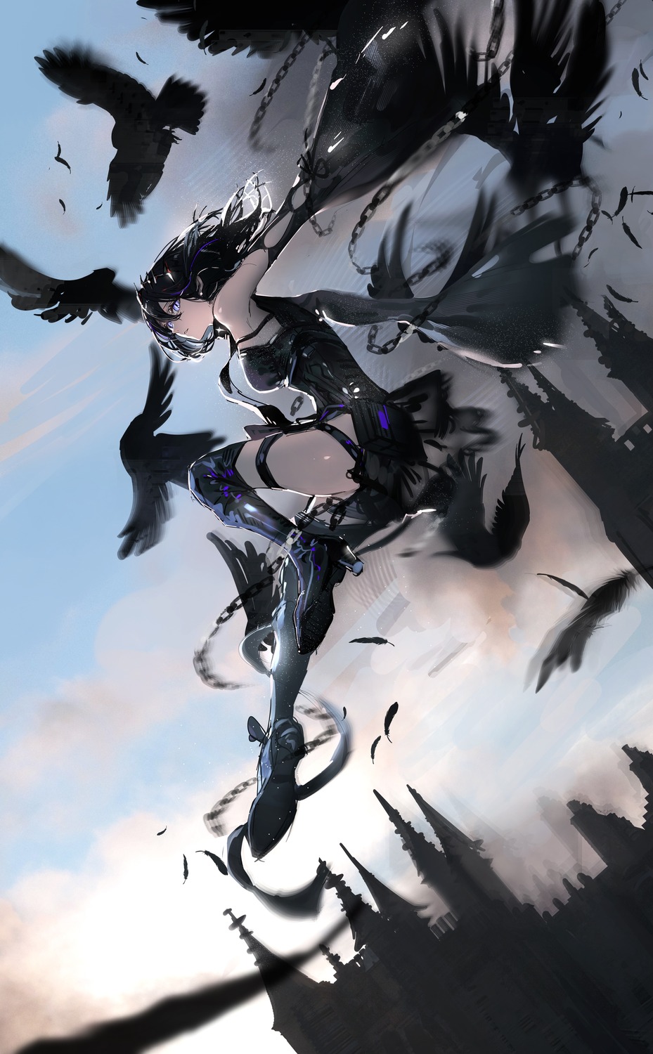dress, garter, gawako, heels, thighhighs, wings