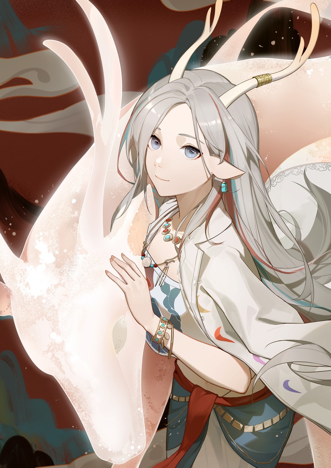 animal_ears, arknights, broken_(7589468), horns, nine-colored_deer_(arknights)
