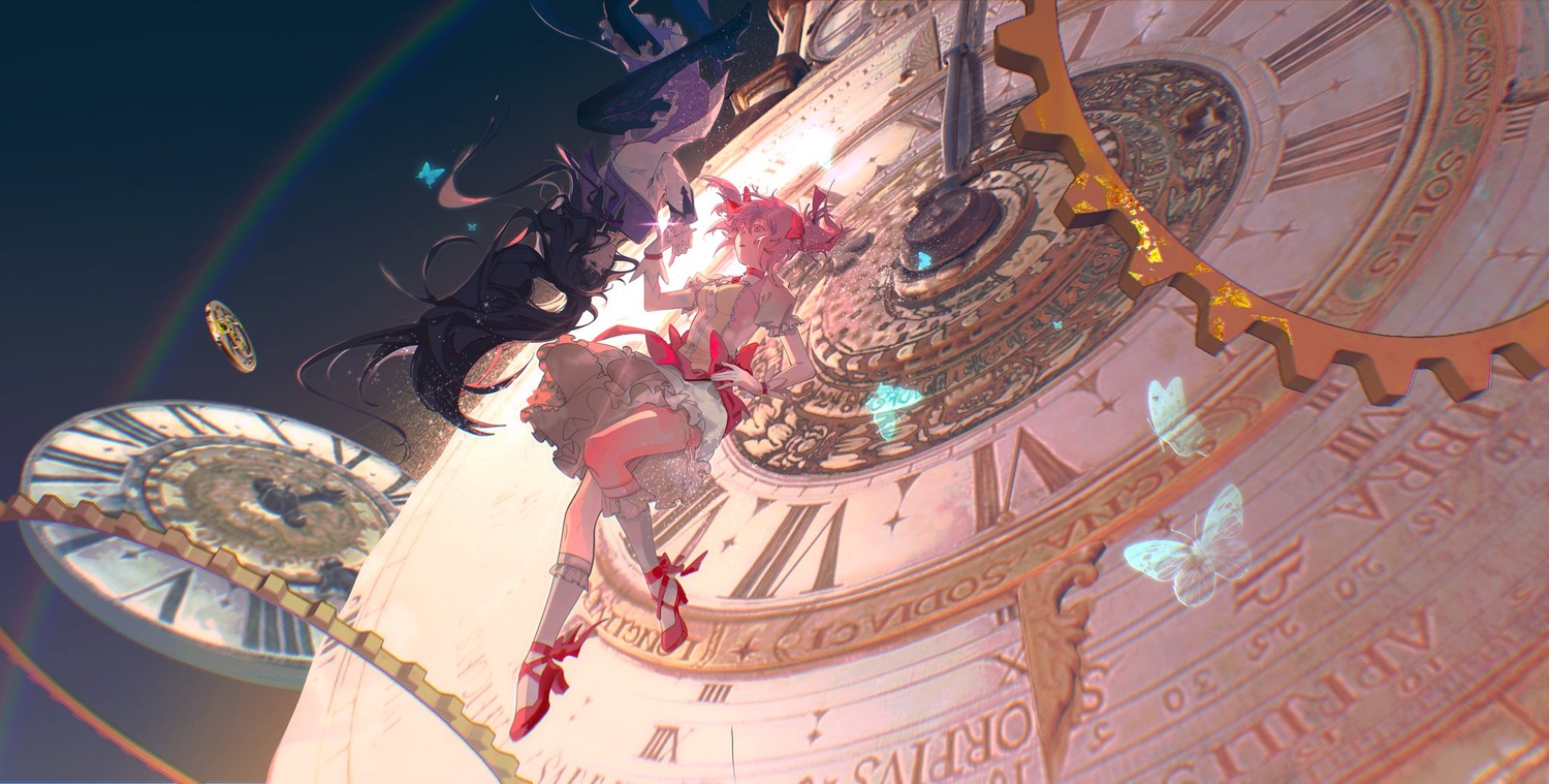 akemi_homura, dress, heels, kaname_madoka, mahou_shoujo_madoka_magica, pantyhose, thighhighs, xixun