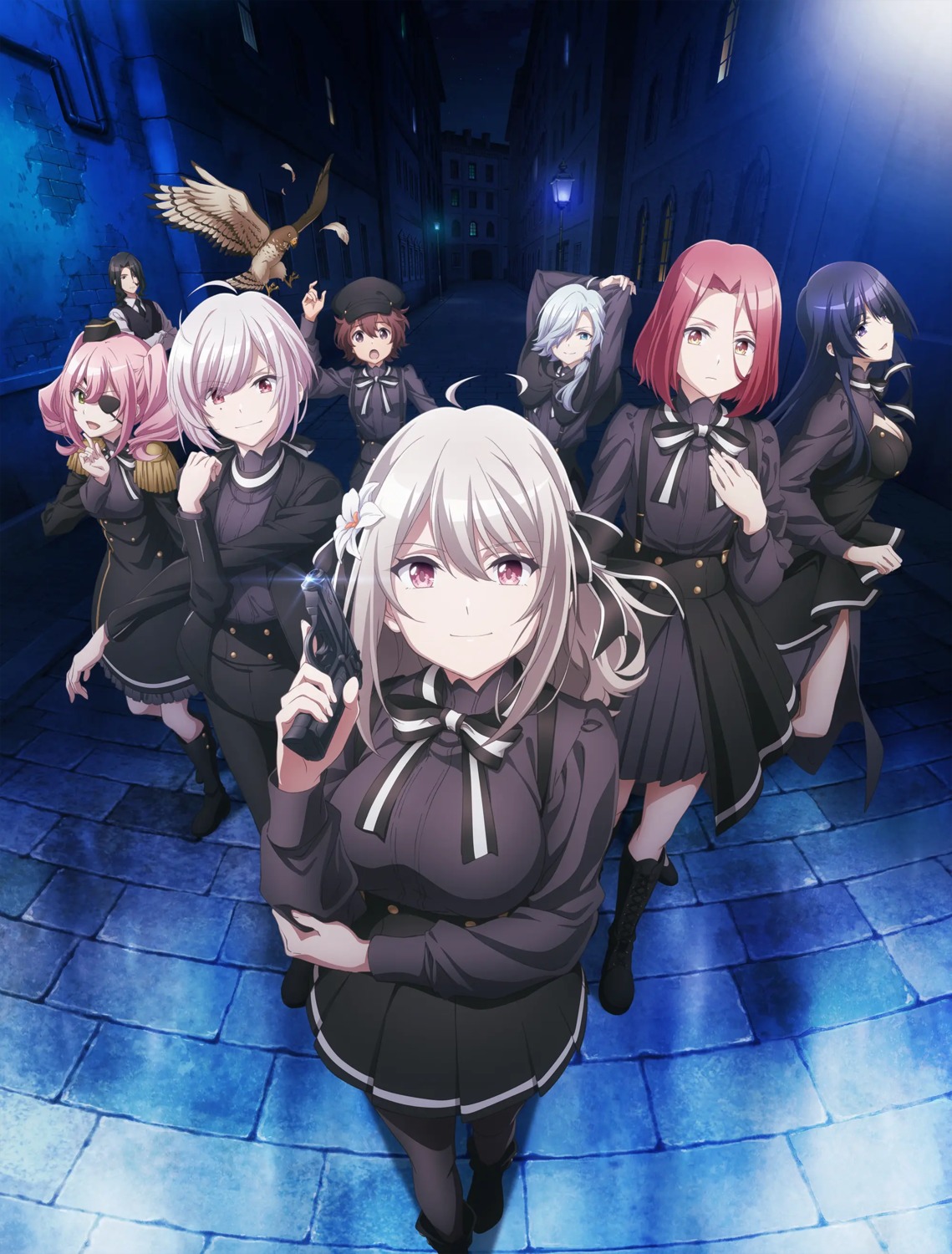 annett_(spy_kyoushitsu), cleavage, eyepatch, grete_(spy_kyoushitsu), gun, klaus_(spy_kyoushitsu), lily_(spy_kyoushitsu), monika_(spy_kyoushitsu)