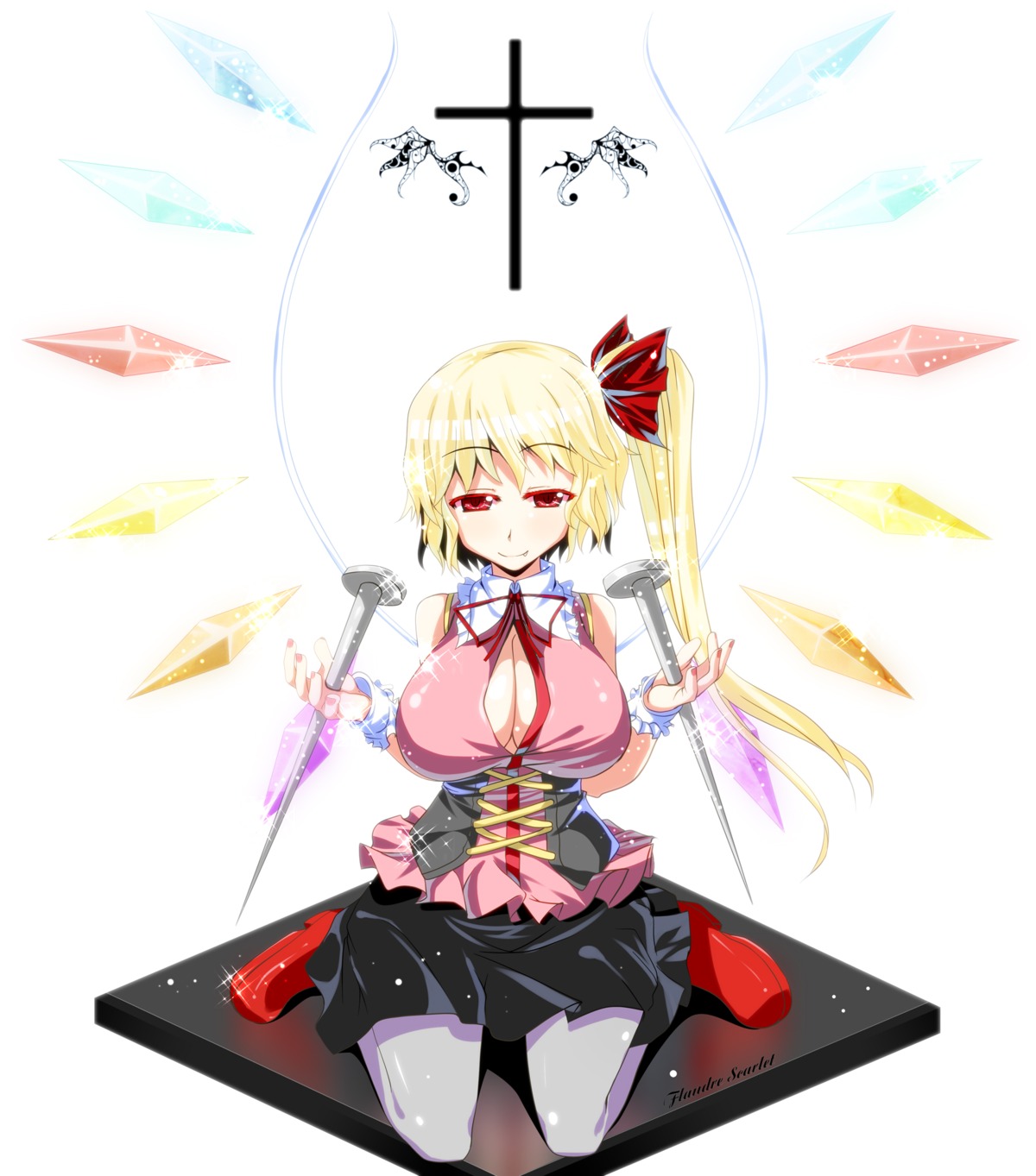 cleavage, flandre_scarlet, kirise_mitsuru, pantyhose, touhou