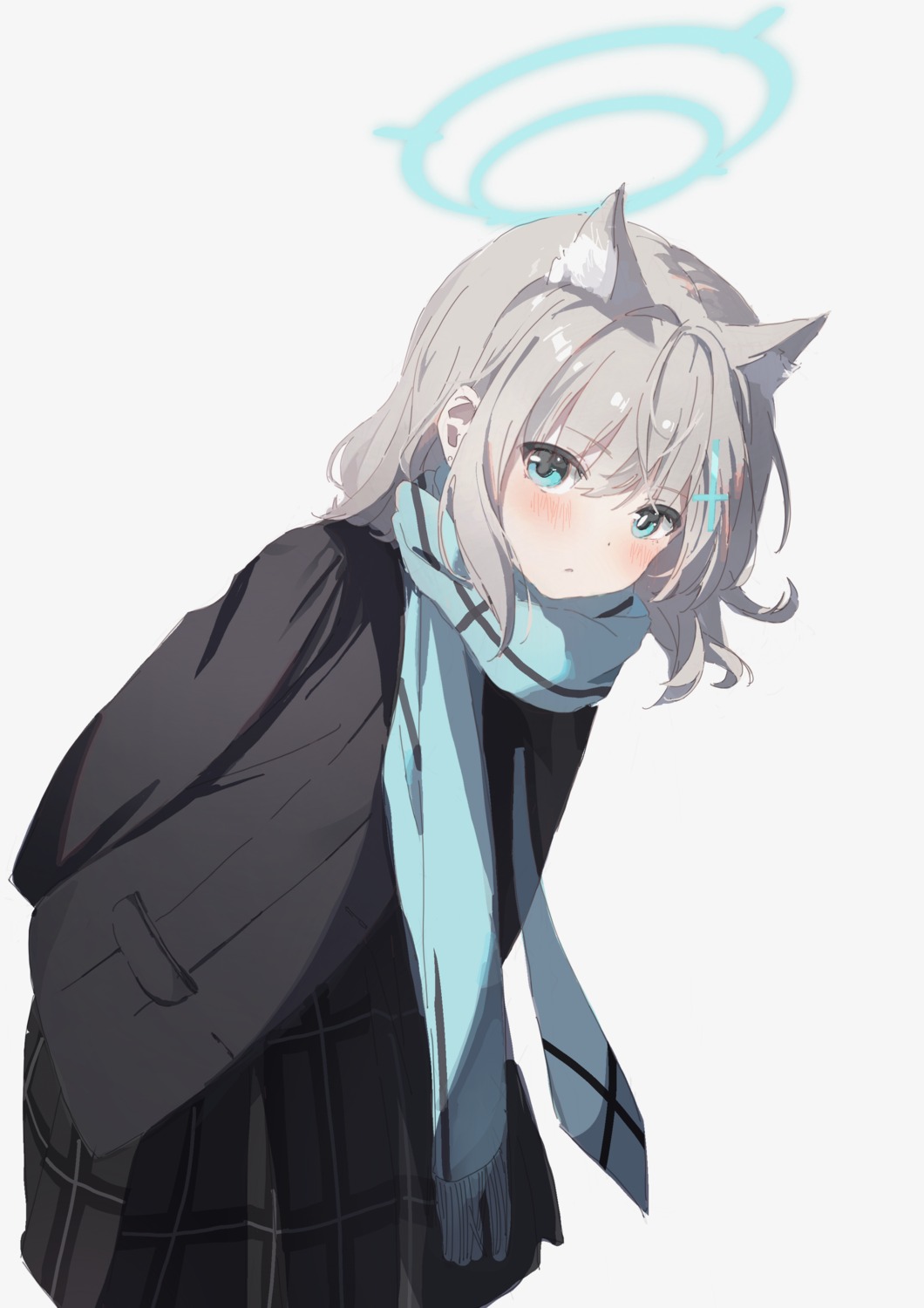 animal_ears, blue_archive, halo, nekomimi, nujii, seifuku, sunaookami_shiroko