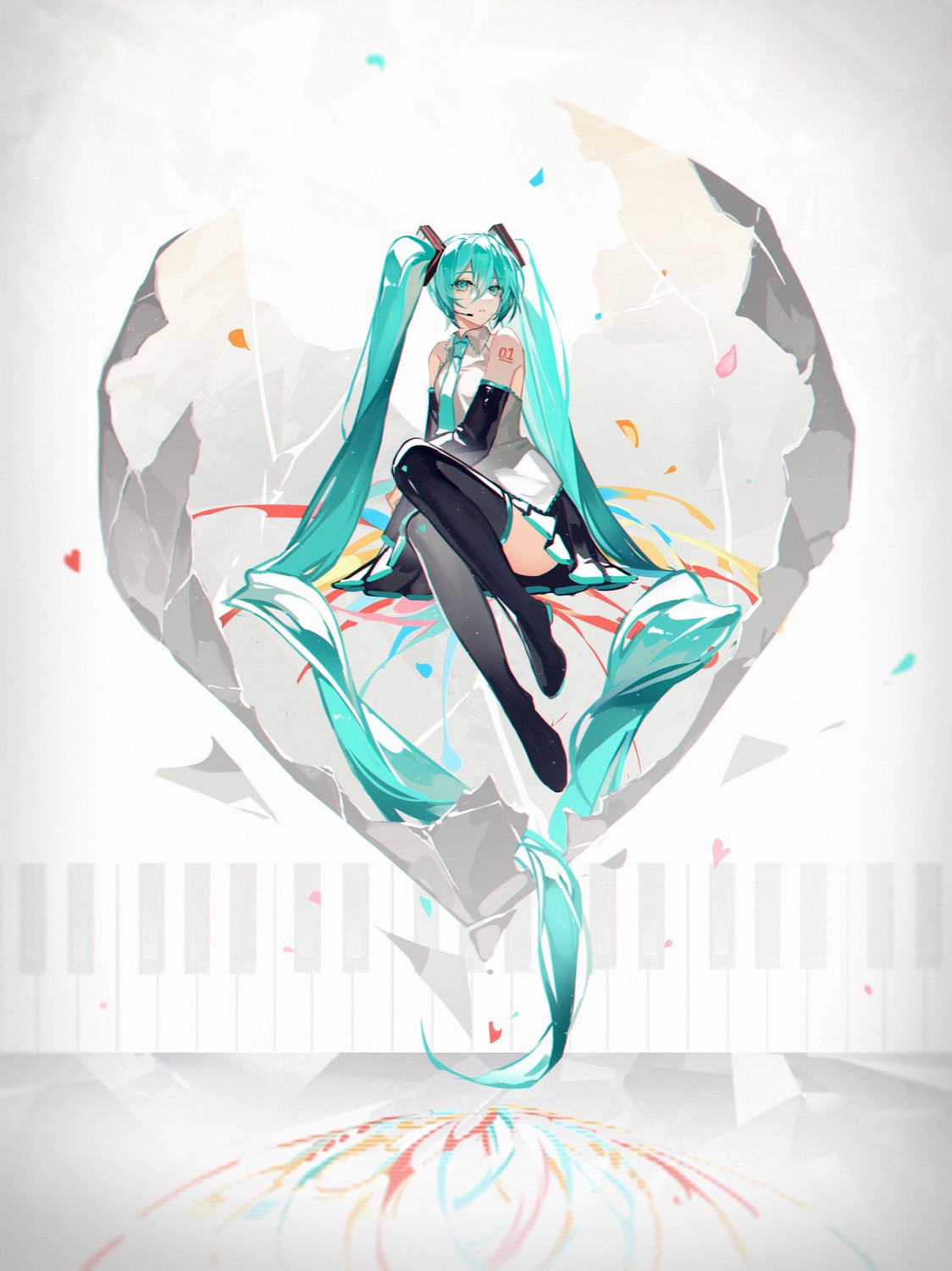 hatsune_miku, headphones, kazenemuri, tattoo, thighhighs, vocaloid