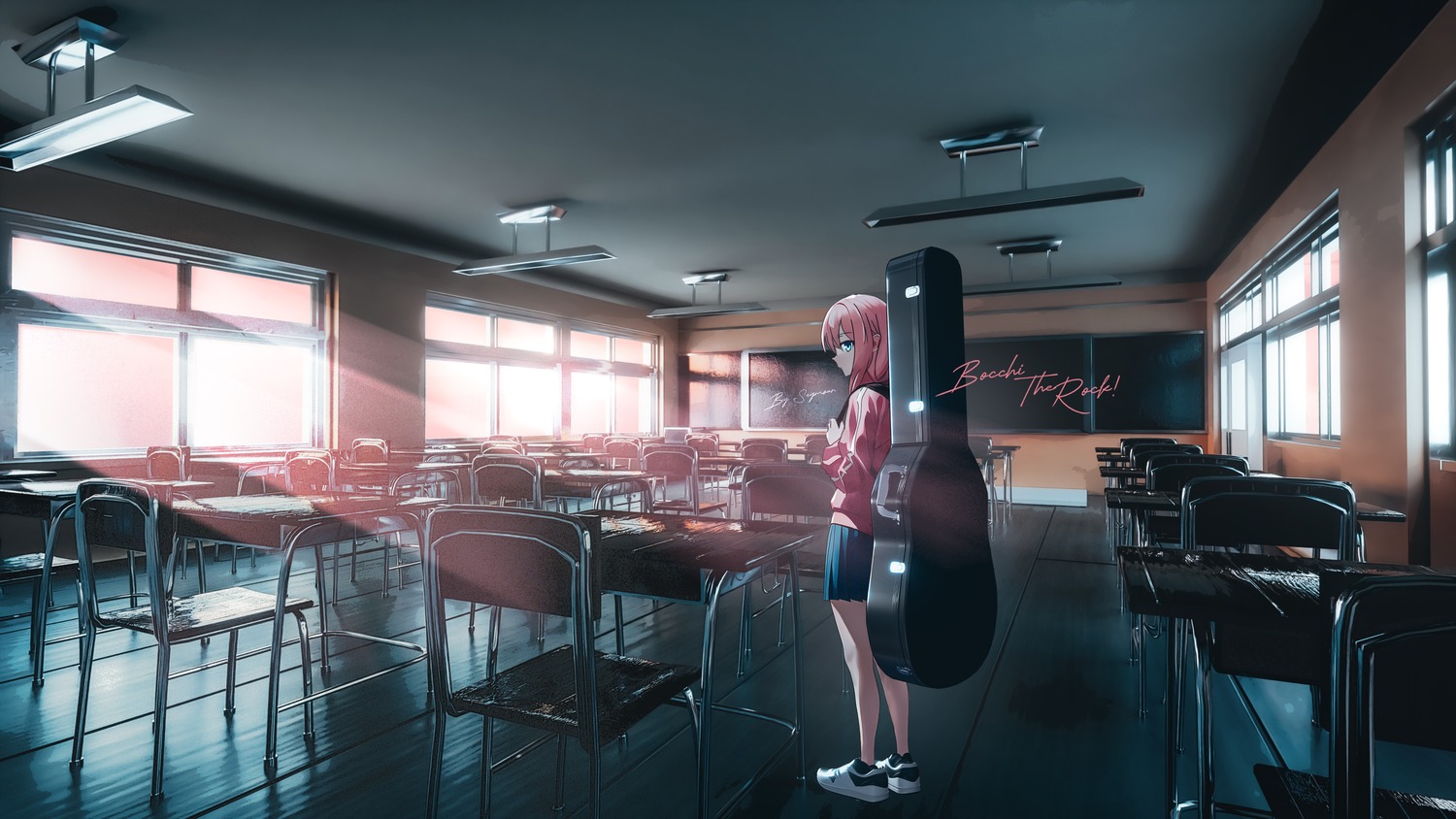 bocchi_the_rock!, gotou_hitori, guitar, gym_uniform, seifuku, seymour