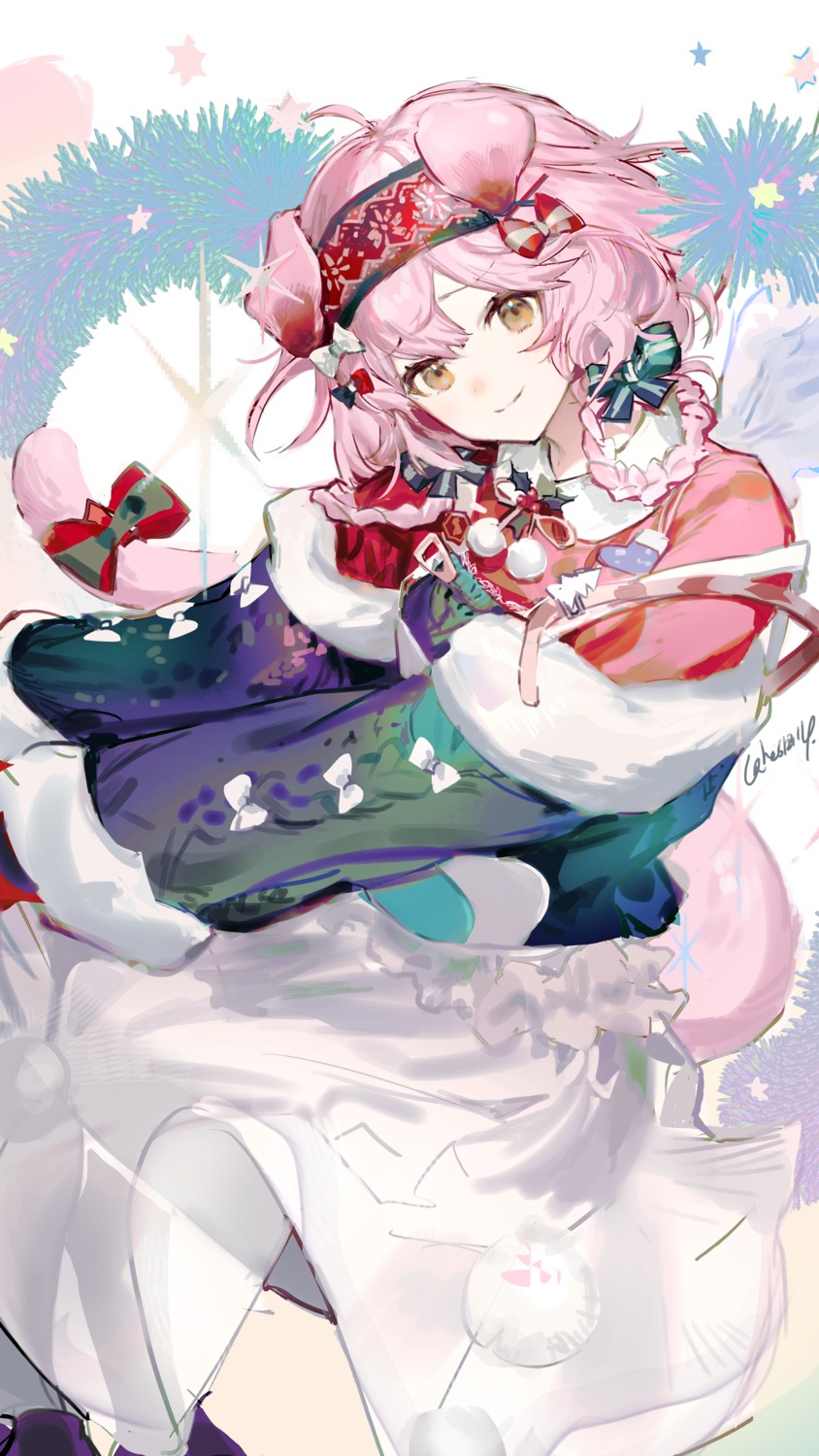 animal_ears, arknights, christmas, goldenglow_(arknights), nekomimi, sketch, tail, twice12314