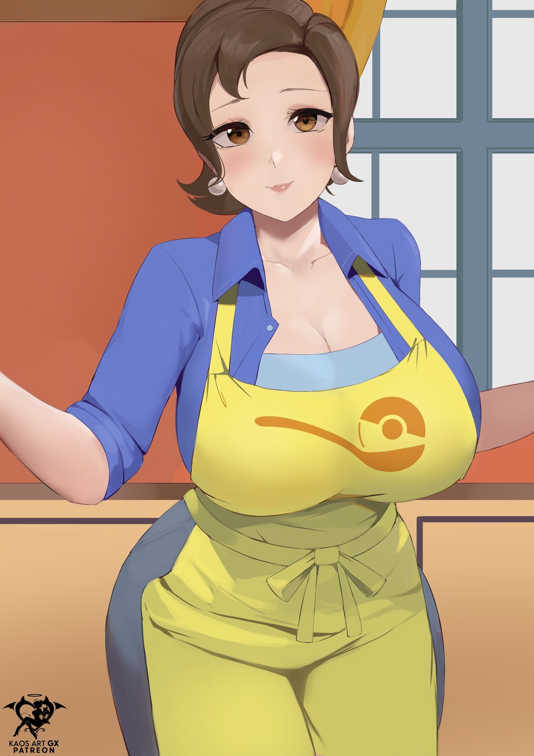 cleavage, dress_shirt, kaos_art, pokemon, pokemon_sv