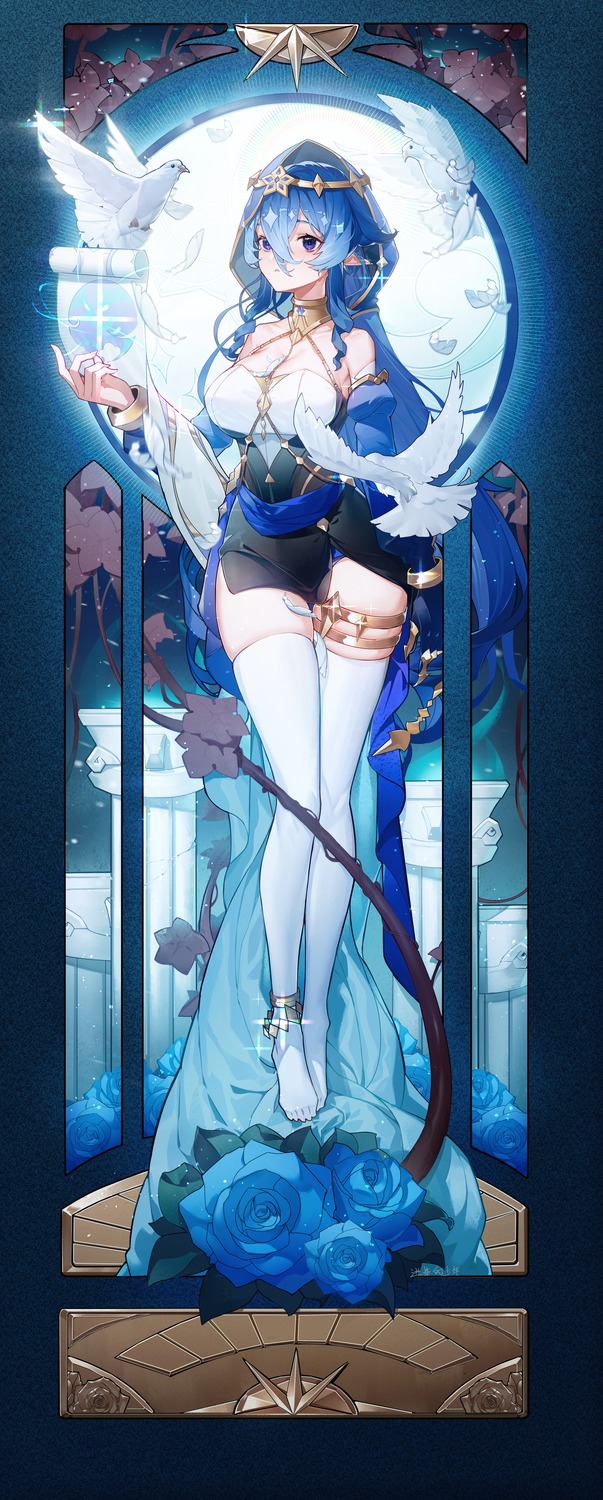 garter, genshin_impact, jinjide_shaonian, layla_(genshin_impact), pointy_ears, thighhighs