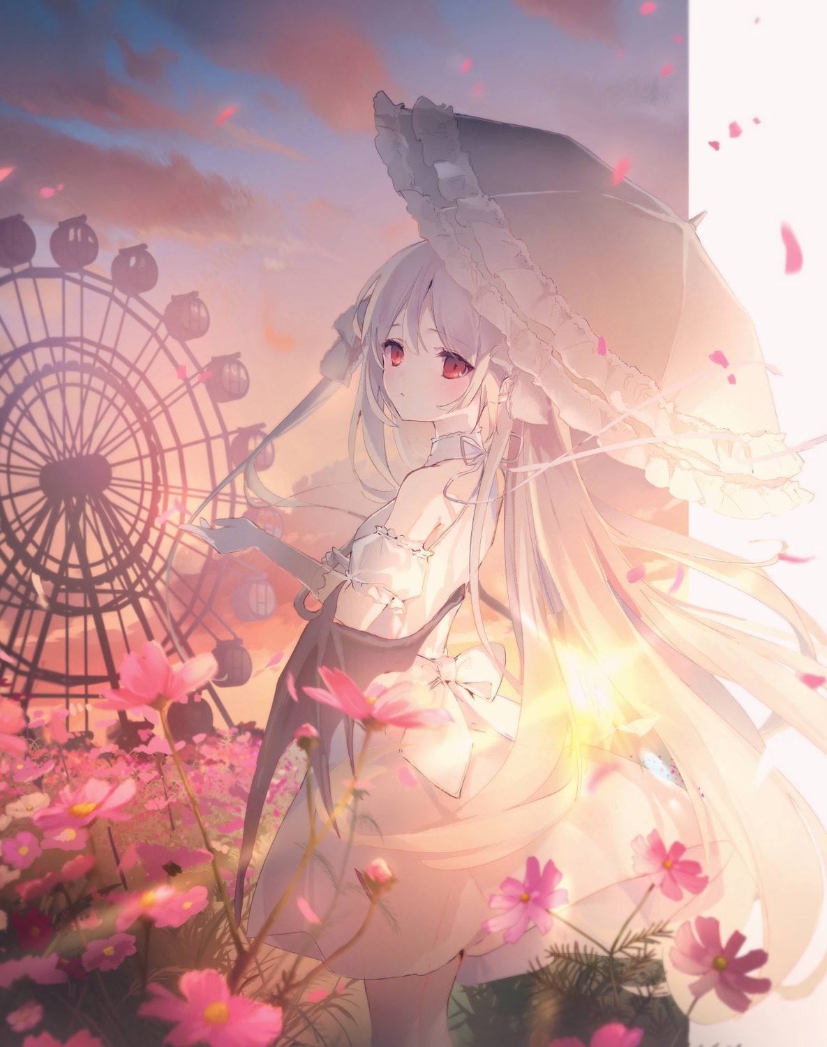 dress_shirt, skirt_lift, suzumori_uina, umbrella, wings