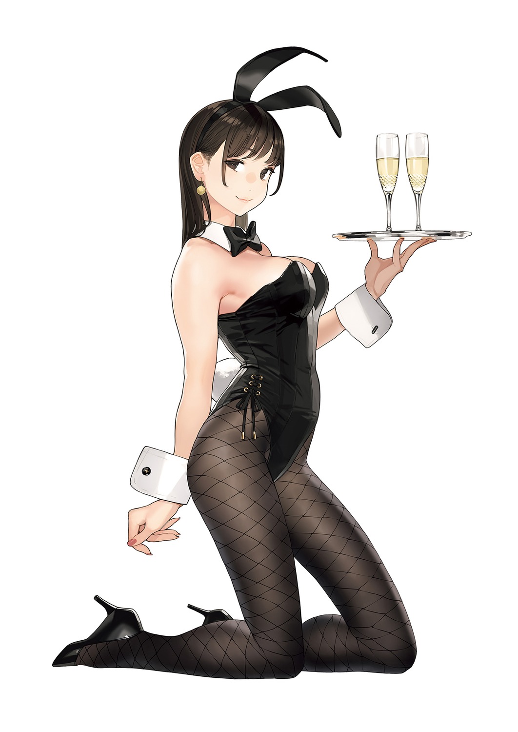 animal_ears, bunny_ears, bunny_girl, fishnets, heels, no_bra, pantyhose, tail