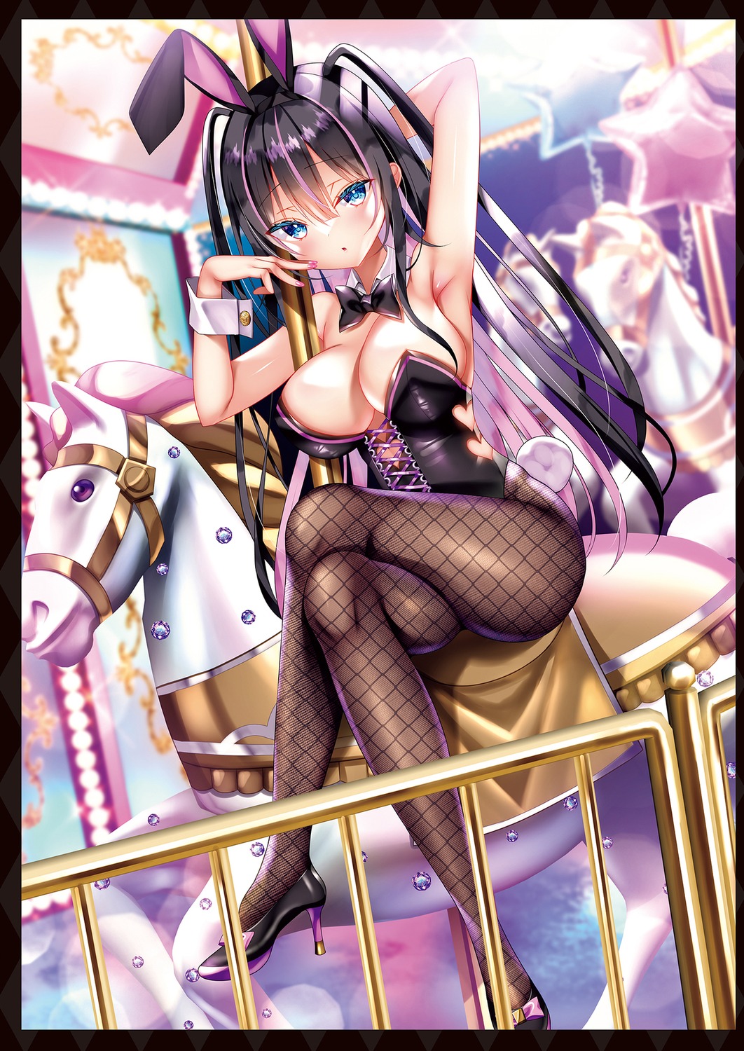 animal_ears, bunny_ears, bunny_girl, fishnets, heels, nae-nae, no_bra, pantyhose