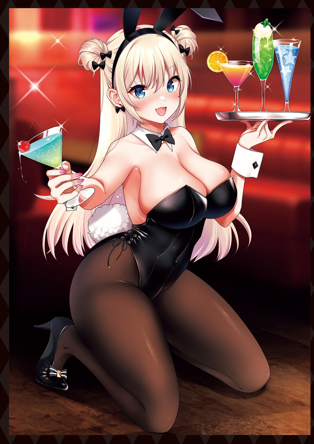 animal_ears, bunny_ears, bunny_girl, heels, mojarin, no_bra, pantyhose