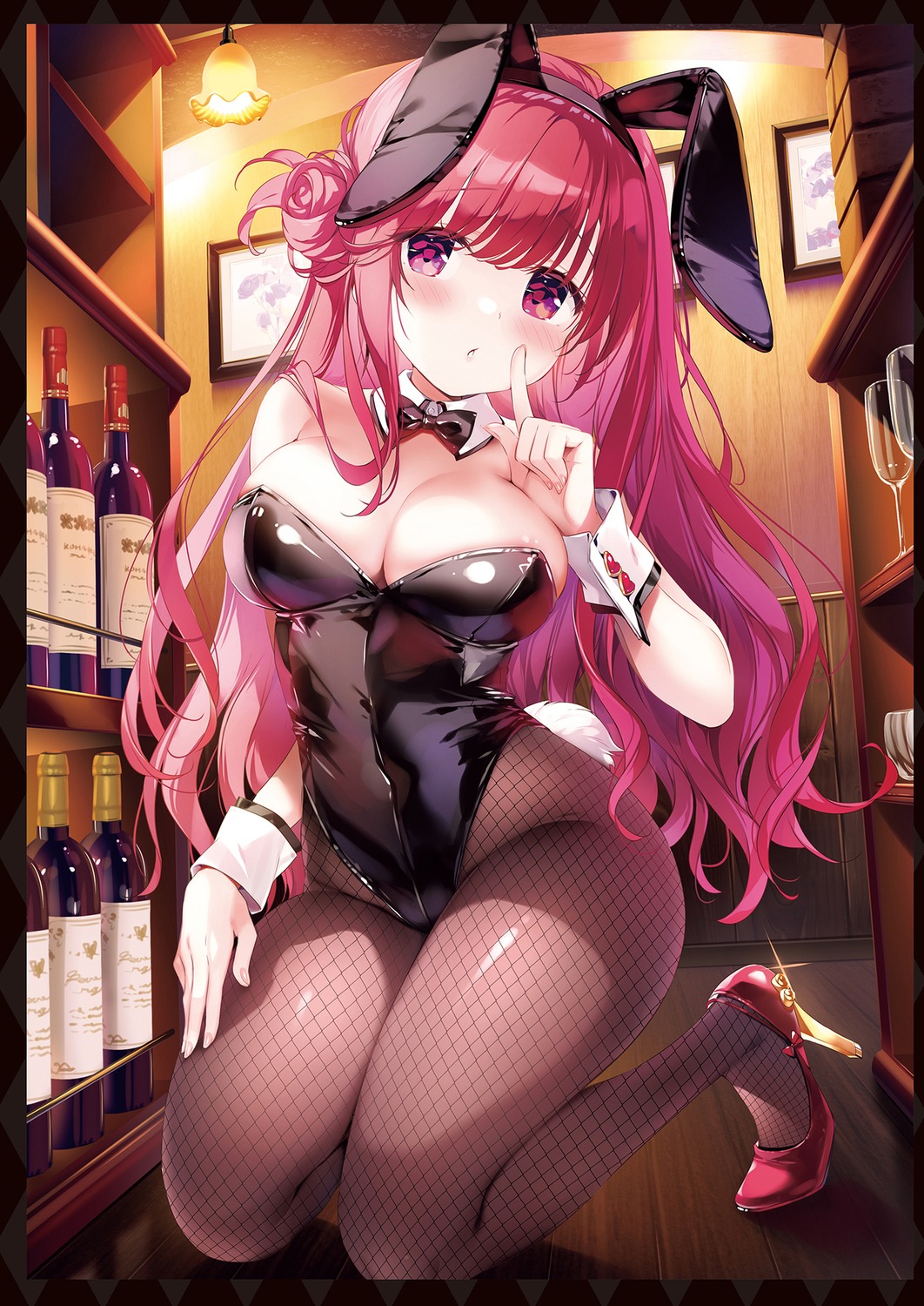 animal_ears, bunny_ears, bunny_girl, fishnets, heels, kimishima_ao, no_bra, pantyhose, tail