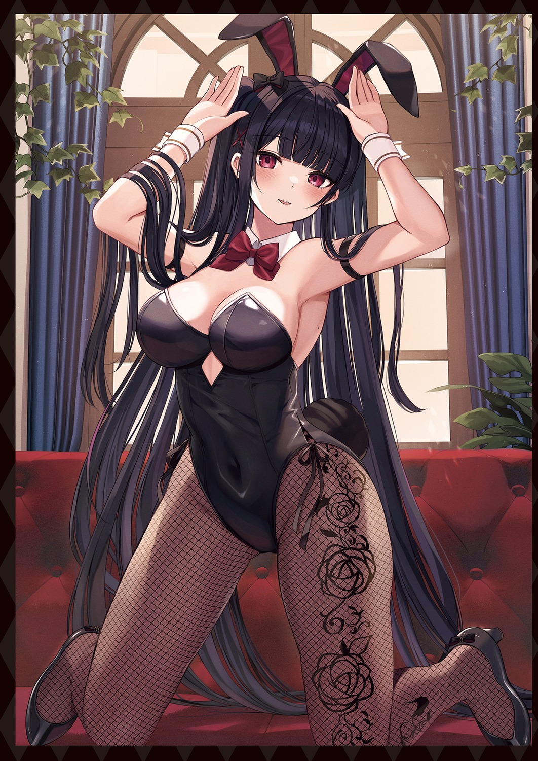 animal_ears, bunny_ears, bunny_girl, fishnets, heels, kuroto_yuu, no_bra, pantyhose