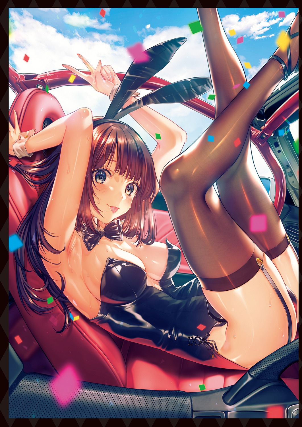 animal_ears, bunny_ears, bunny_girl, no_bra, stockings, suiheisen, thighhighs
