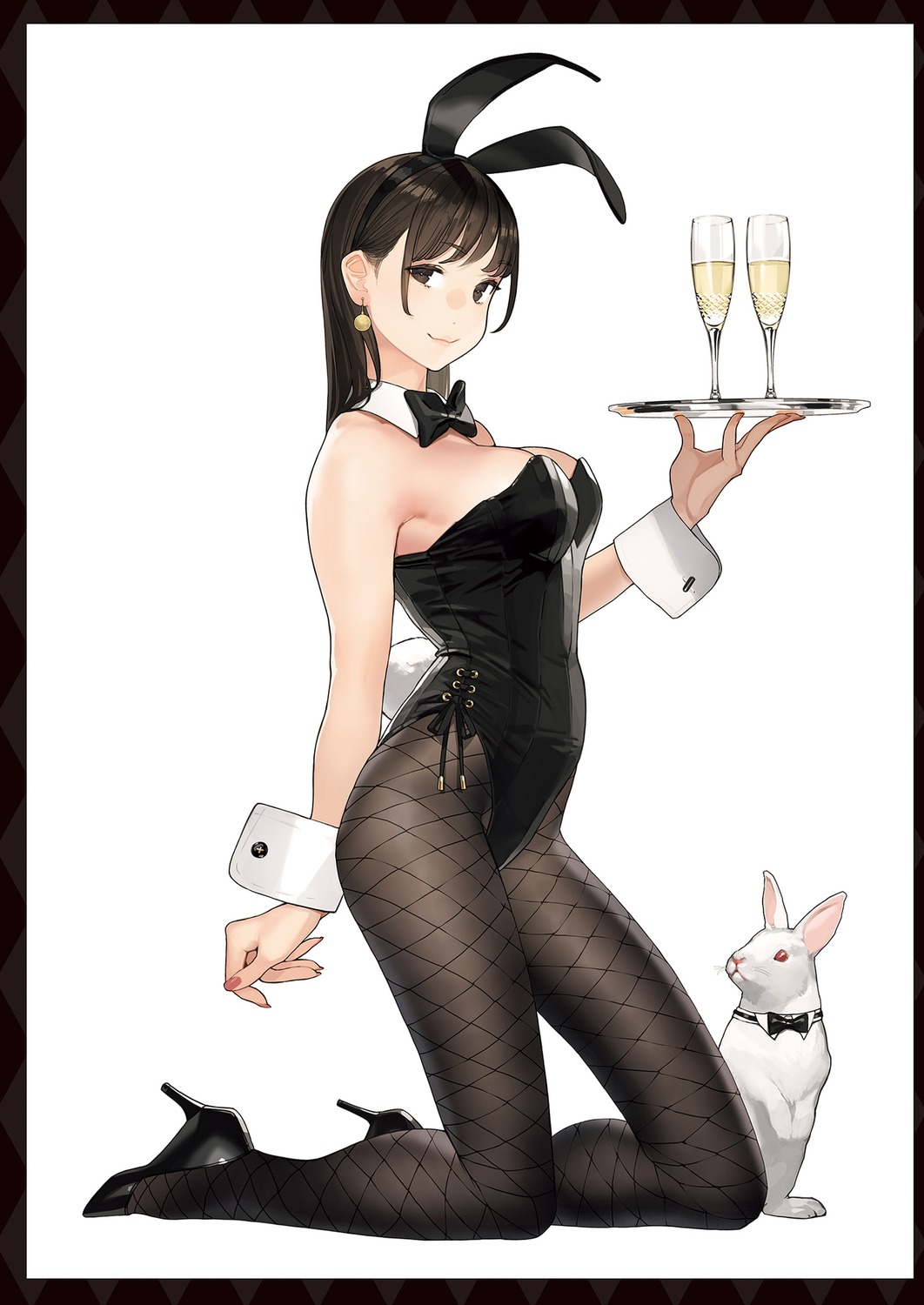 animal_ears, bunny_ears, bunny_girl, fishnets, heels, no_bra, pantyhose, tail