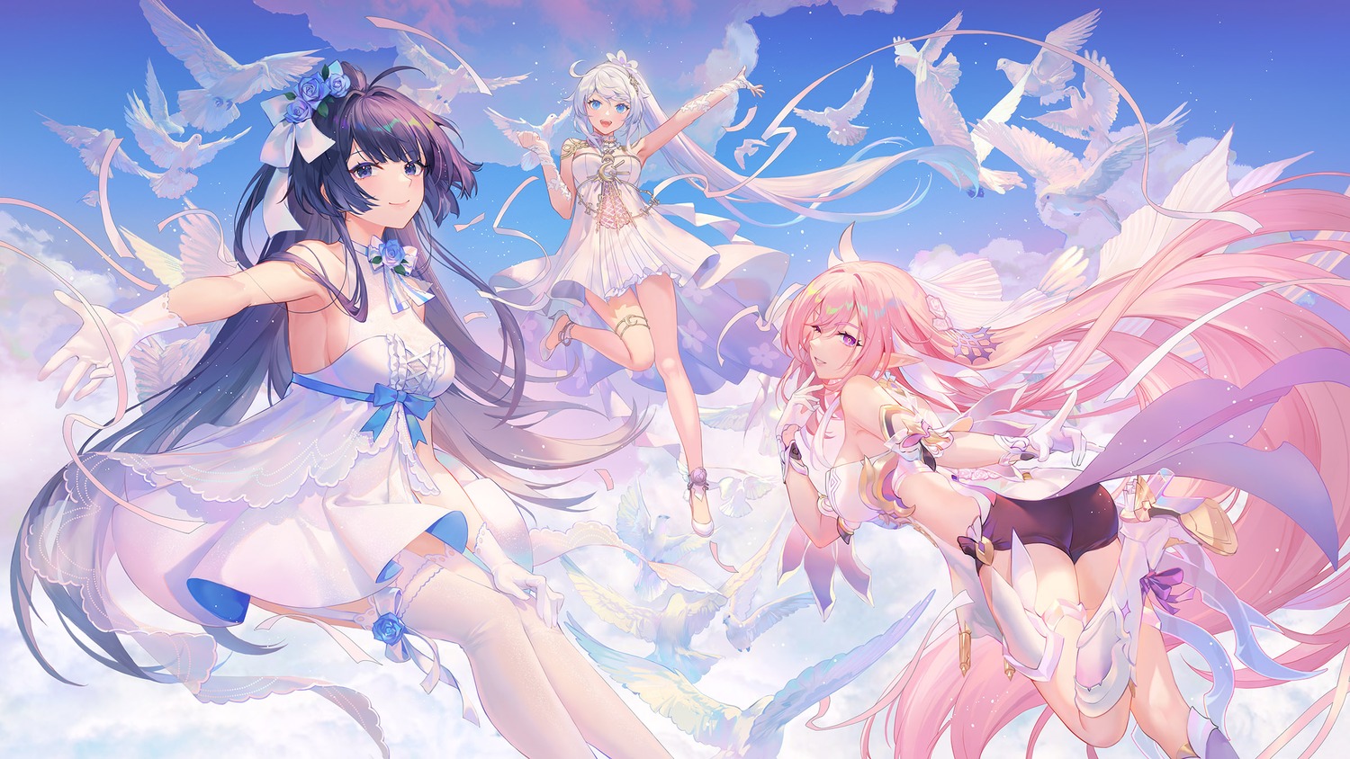 ass, benghuai_xueyuan, criin, dress, elysia_(honkai_impact), garter, heels, honkai_impact
