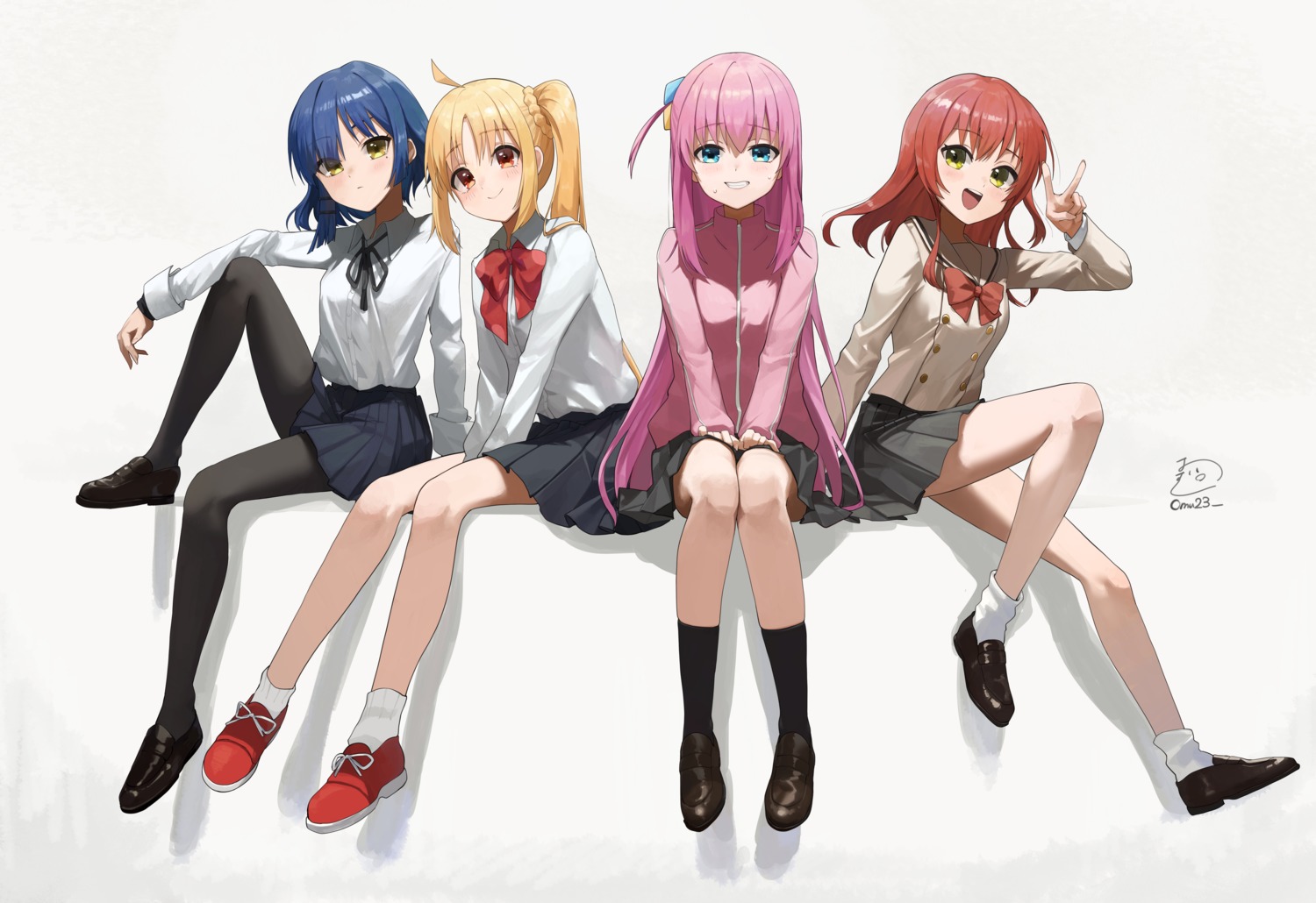 bocchi_the_rock!, chishibuki_hiyoko, gotou_hitori, gym_uniform, ijichi_nijika, kita_ikuyo, pantyhose, seifuku, yamada_ryou