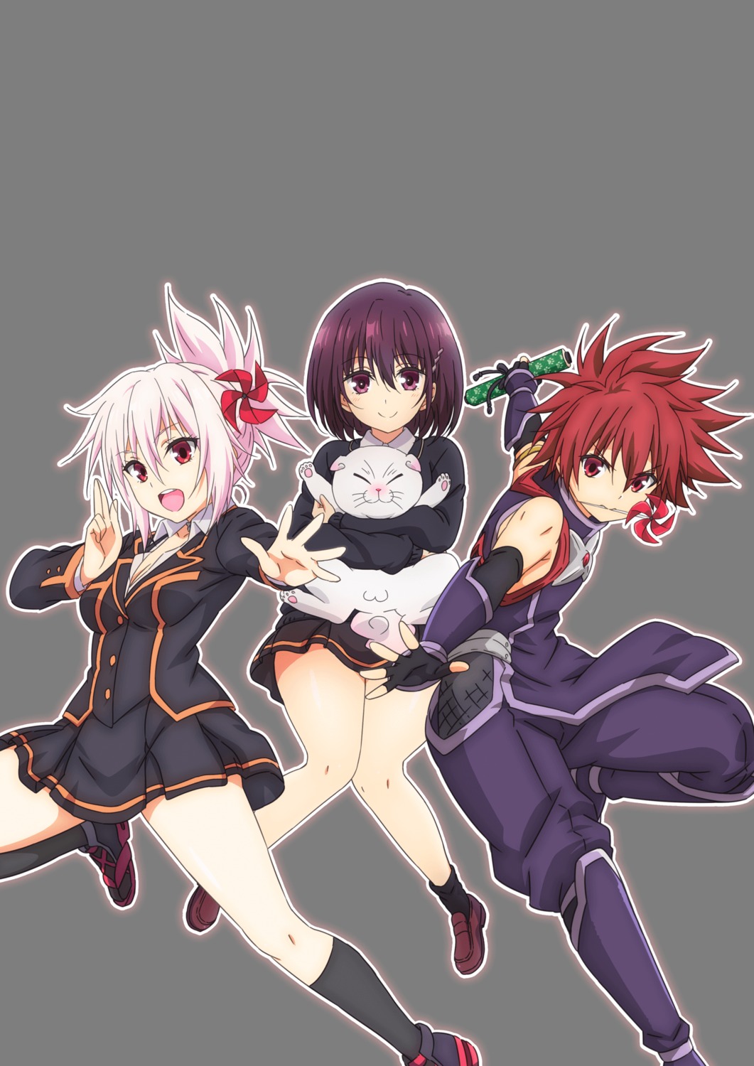 ayakashi_triangle, cleavage, genderswap, kanade_suzu, kazamaki_matsuri, neko, ninja, seifuku