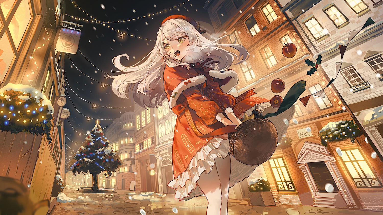 christmas, dress, pantyhose, skirt_lift, tsukiiro, wallpaper