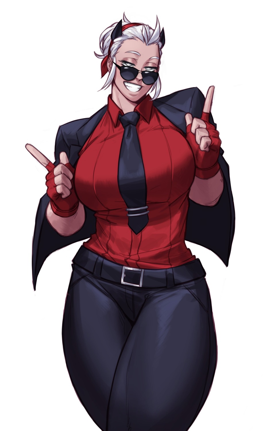 business_suit, devil, helltaker, horns, justice_(helltaker), megane, sotcho