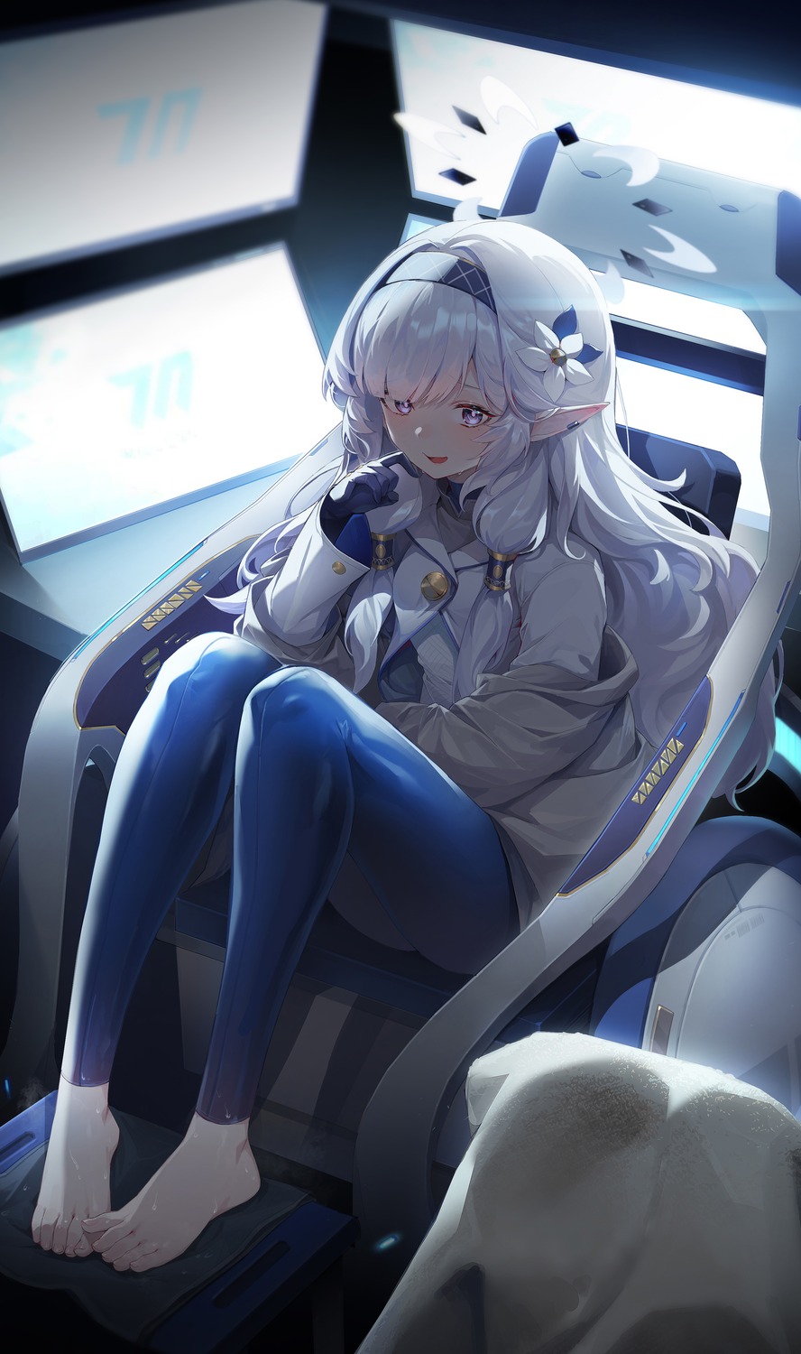 akeboshi_himari, blue_archive, feet, halo, manic_shd, pointy_ears, uniform, wet