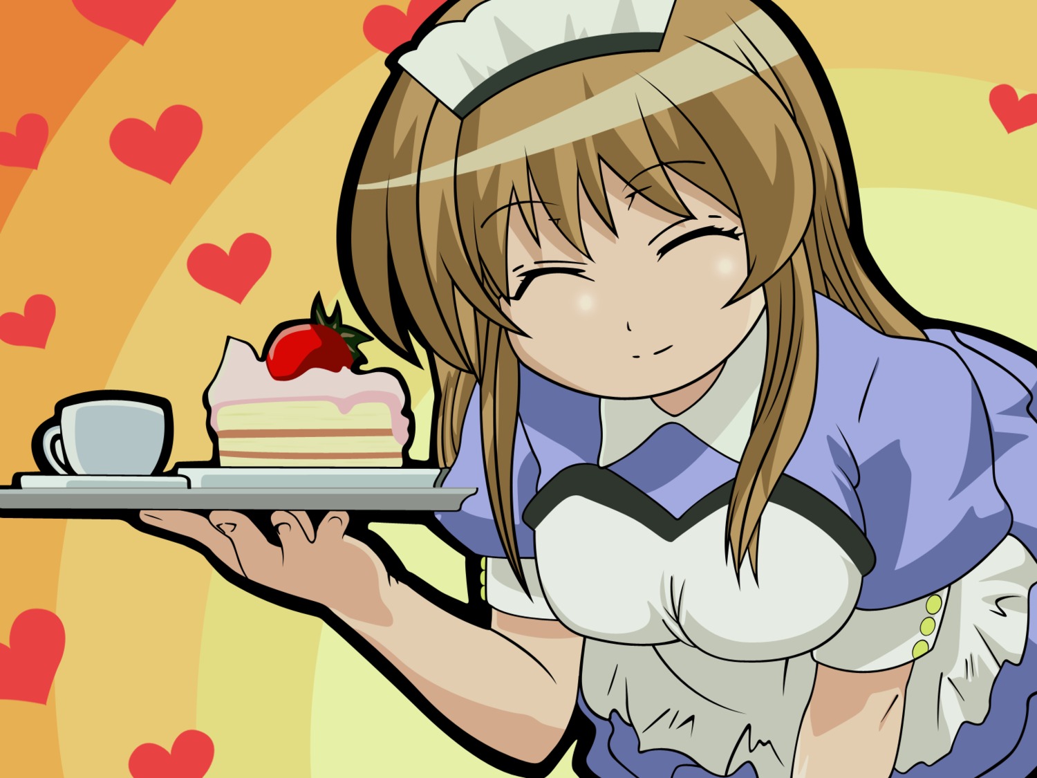 momose_kurumi, pani_poni_dash, vector_trace, waitress, wallpaper