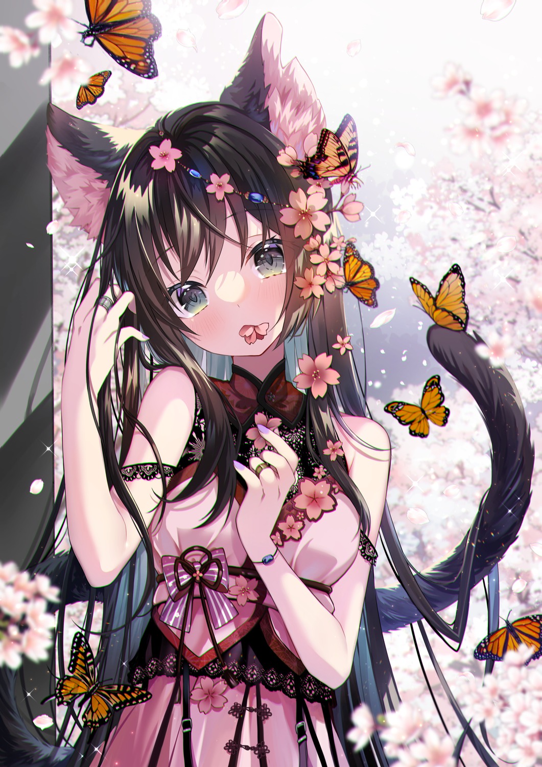 animal_ears, asian_clothes, nekomimi, tail, touka_(07touka25)
