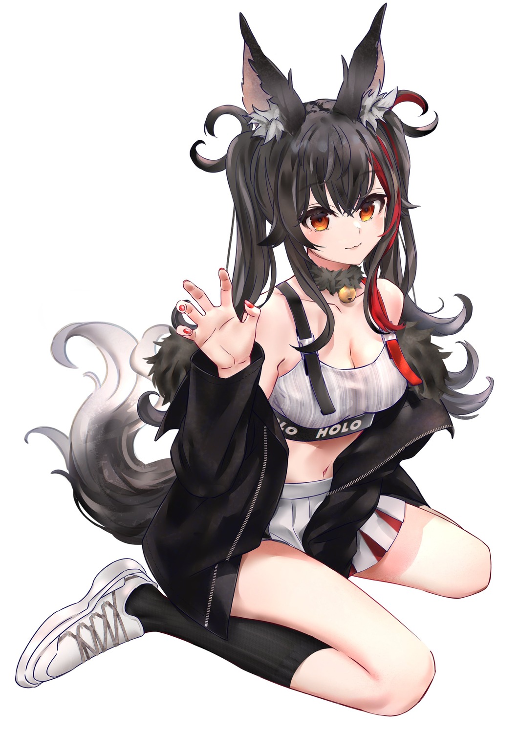 animal_ears, cleavage, hololive, hololive_gamers, ookami_mio, ponkan_8, tail