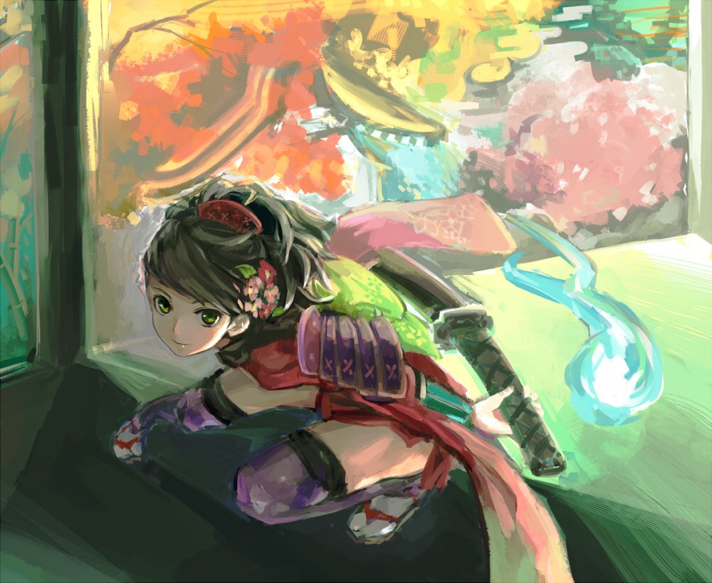 conjaku, momohime_(muramasa), oboro_muramasa, thighhighs