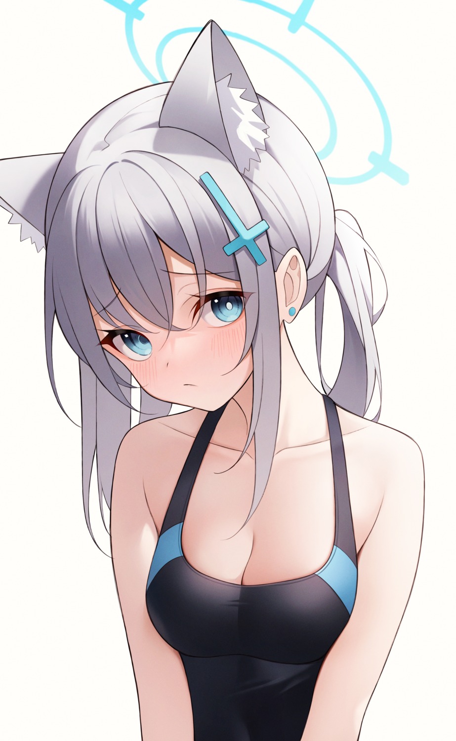 animal_ears, blue_archive, cleavage, danyo_(chung0226), halo, nekomimi, sunaookami_shiroko, swimsuits