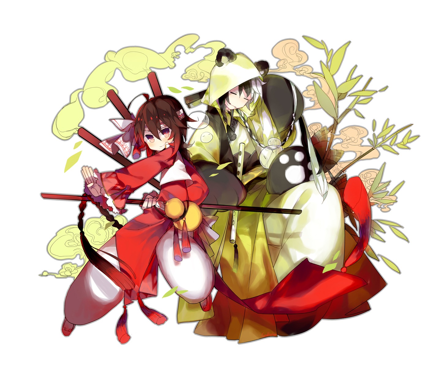 animal_ears, asian_clothes, godlailer, sword, vocaloid, yuezheng_ling, yuezheng_longya