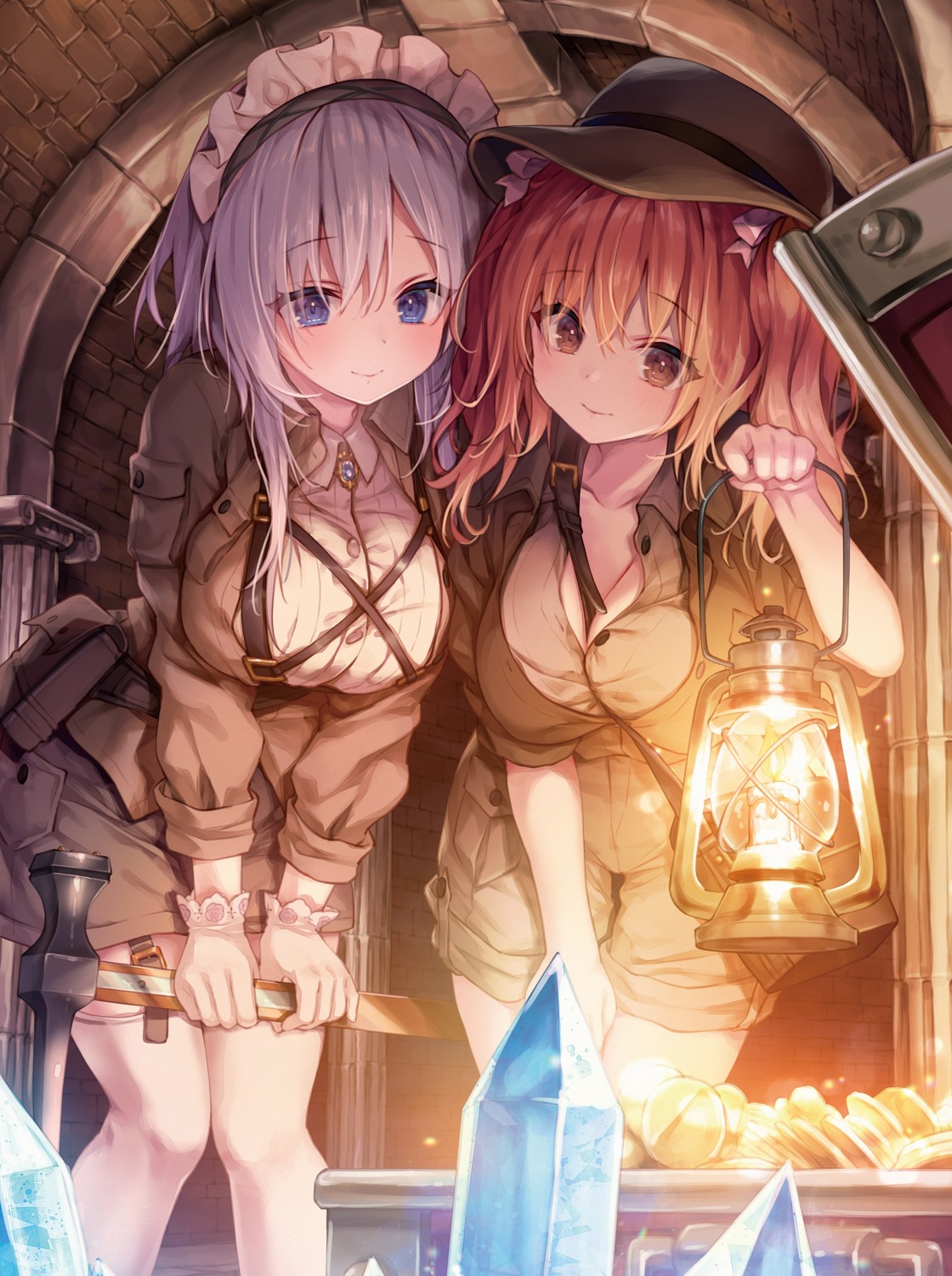 akizuki_noa, cleavage, himeji_shirayuki, konomi, liar_liar, open_shirt, stockings, thighhighs