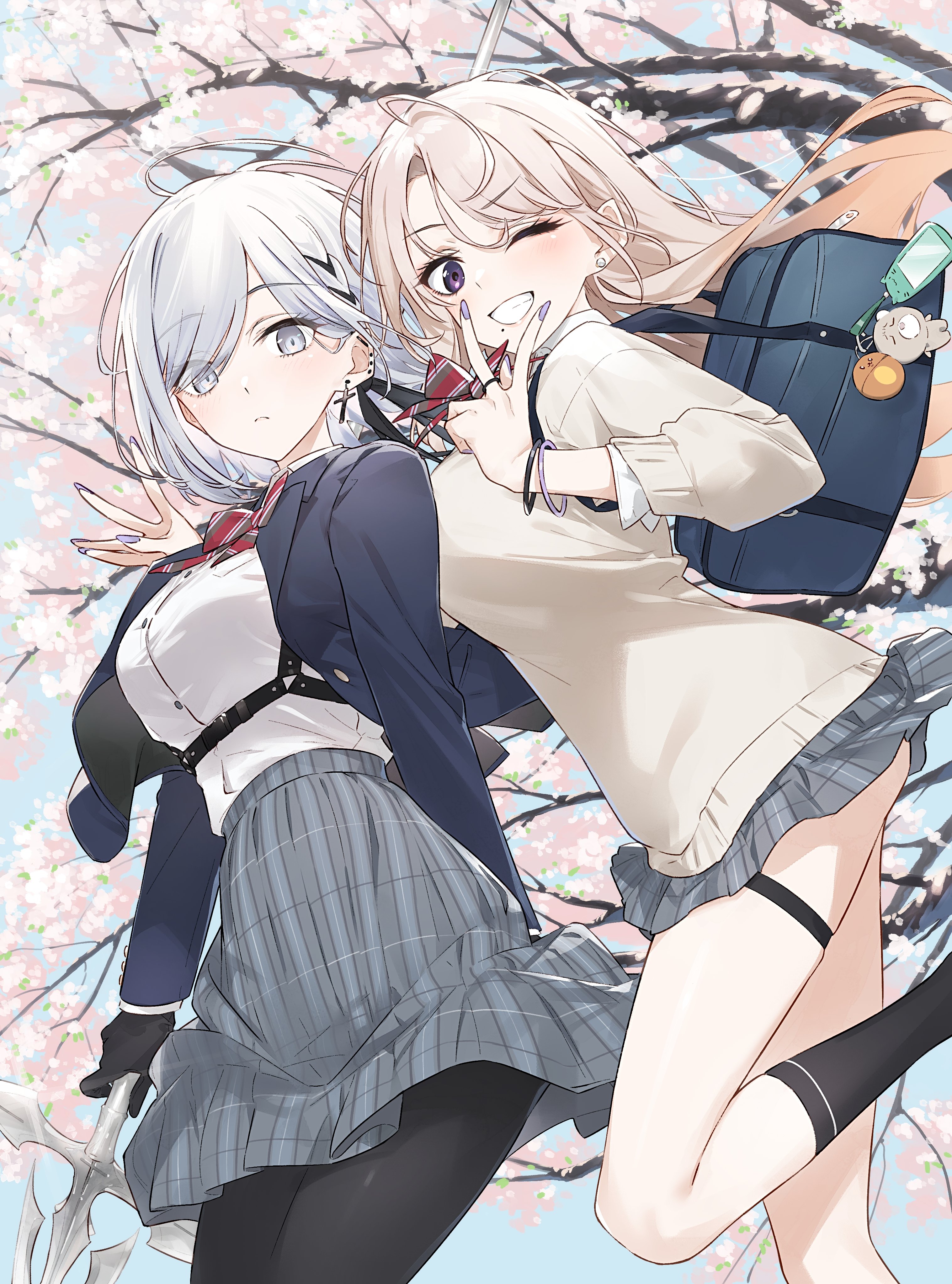 garter, hayashi_kewi, pantyhose, seifuku, skirt_lift, sweater