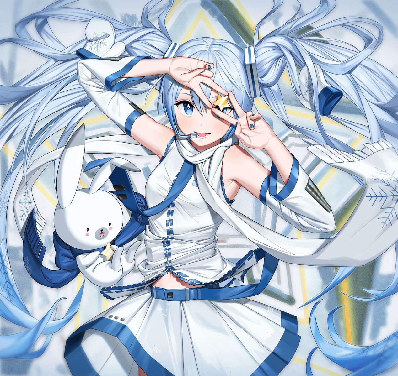 hatsune_miku, headphones, let_ssa, rabbit_yukine, vocaloid, yuki_miku