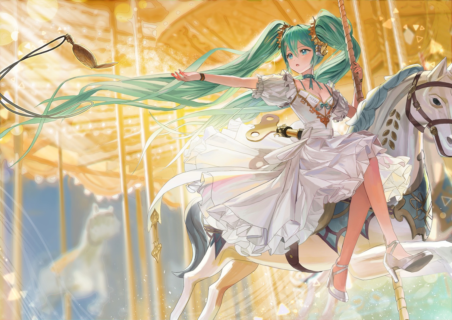 cleavage, dress, hatsune_miku, heels, let_ssa, vocaloid