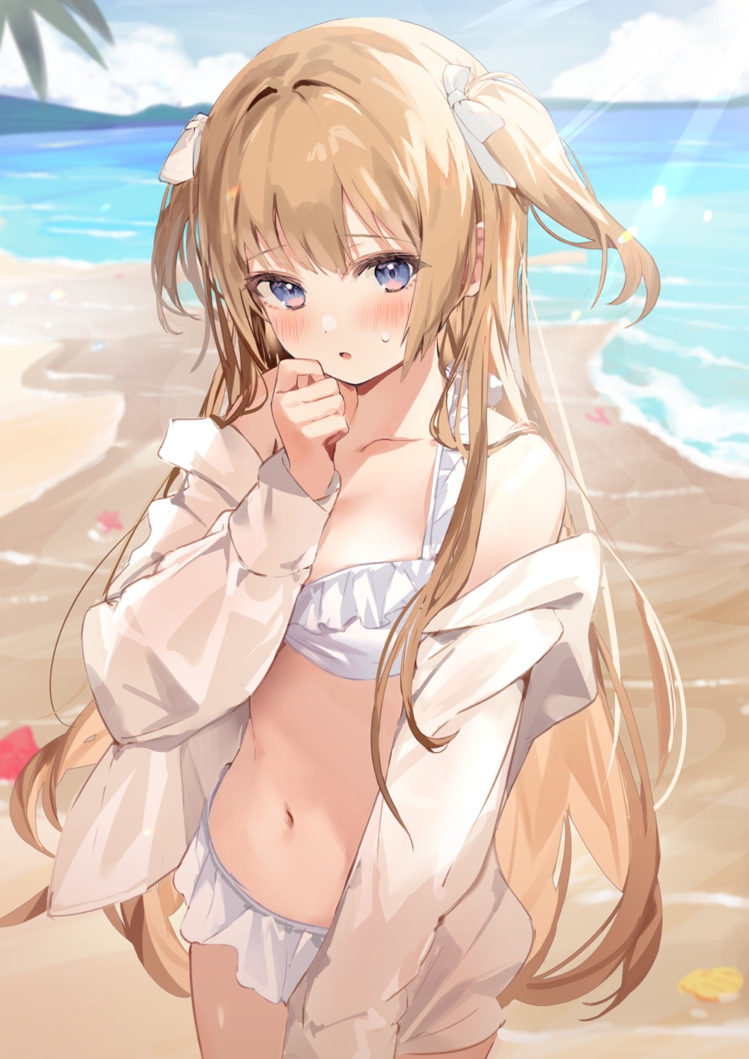 bikini, kanda_done, open_shirt, sketch, swimsuits