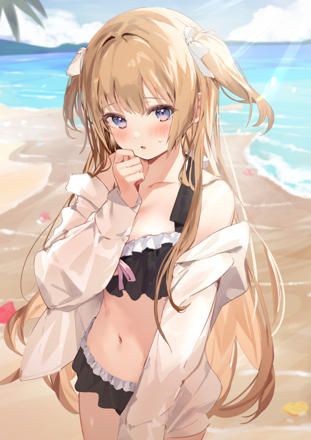 bikini, kanda_done, open_shirt, sketch, swimsuits