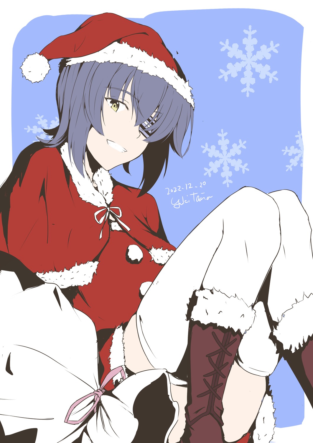 christmas, dress, eyepatch, kantai_collection, taira_yuuki, tenryuu_(kancolle), thighhighs
