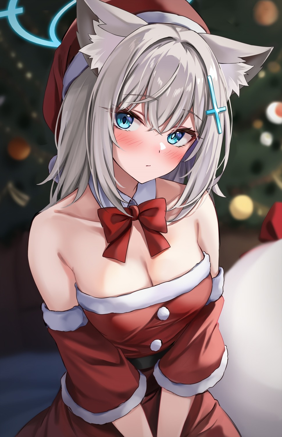 animal_ears, blue_archive, christmas, halo, marisasu_(marisa0904), nekomimi, no_bra, sunaookami_shiroko