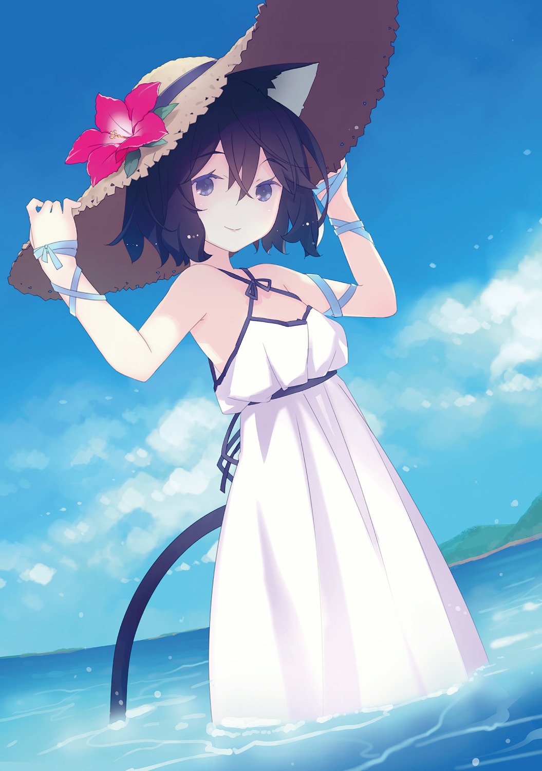 animal_ears, dress, fran_(tenken), nekomimi, no_bra, ruroo, summer_dress, tail
