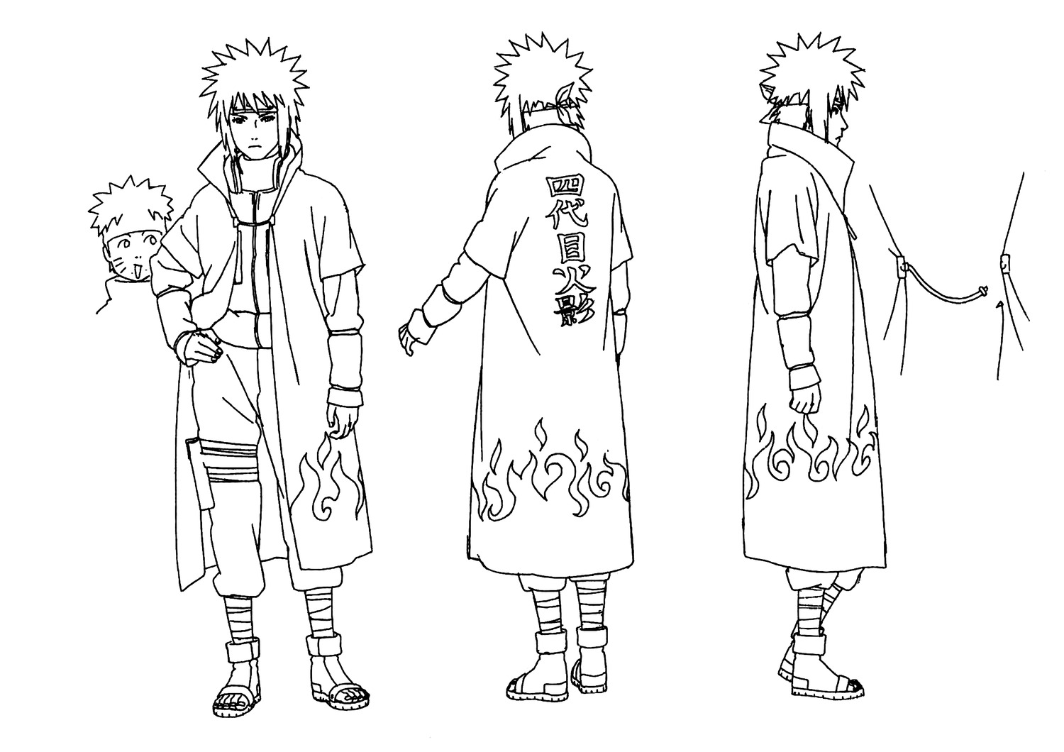 character_design, line_art, monochrome, namikaze_minato, naruto, naruto_shippuden, nishio_tetsuya