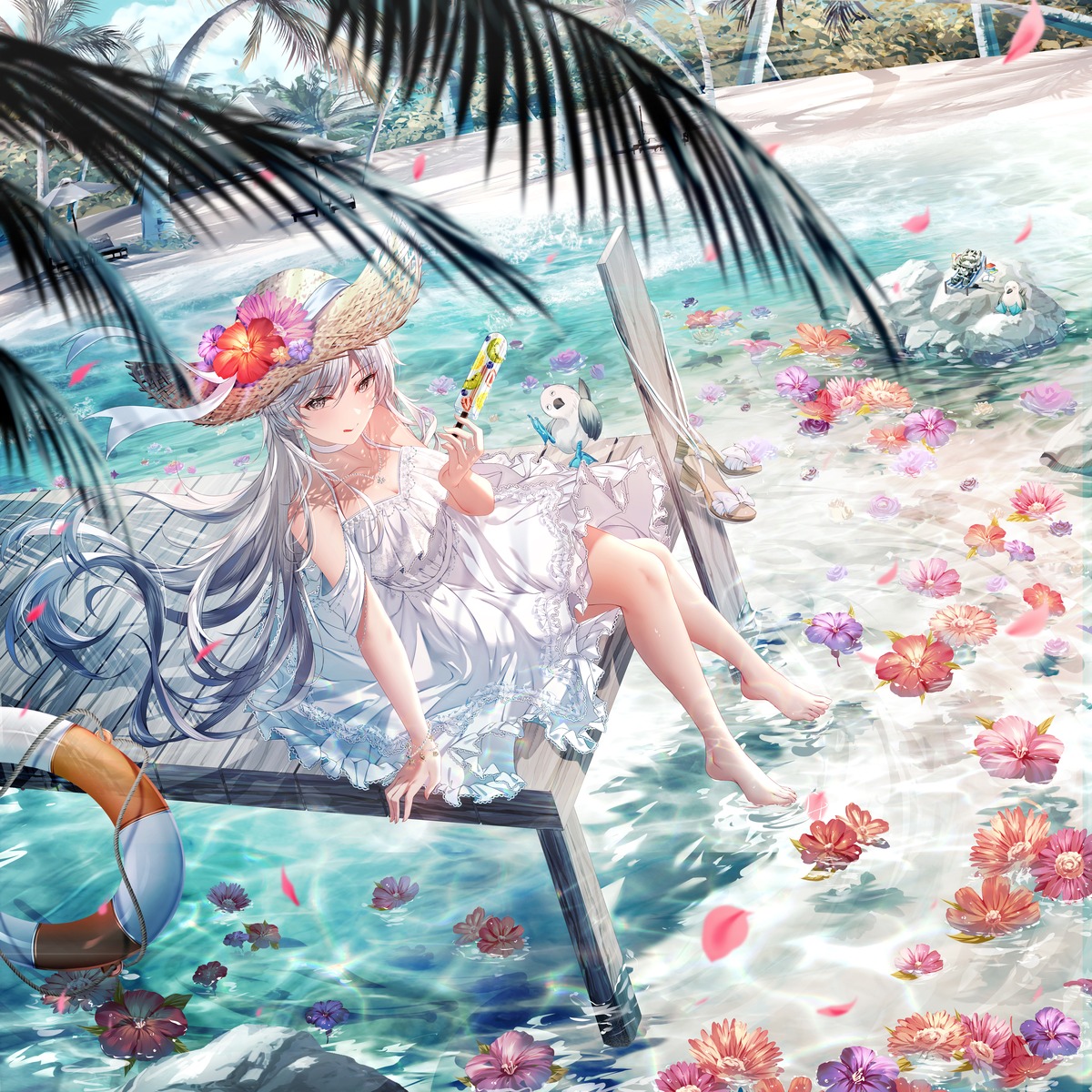 cleavage, dress, junpaku_karen, no_bra, summer_dress
