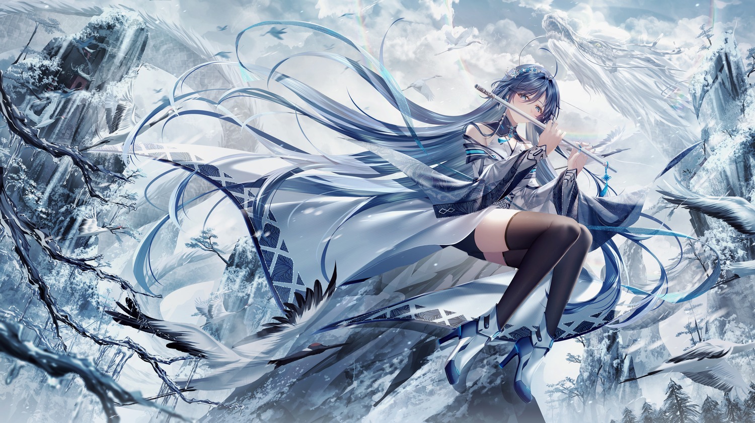 asian_clothes, heels, junpaku_karen, monster, thighhighs
