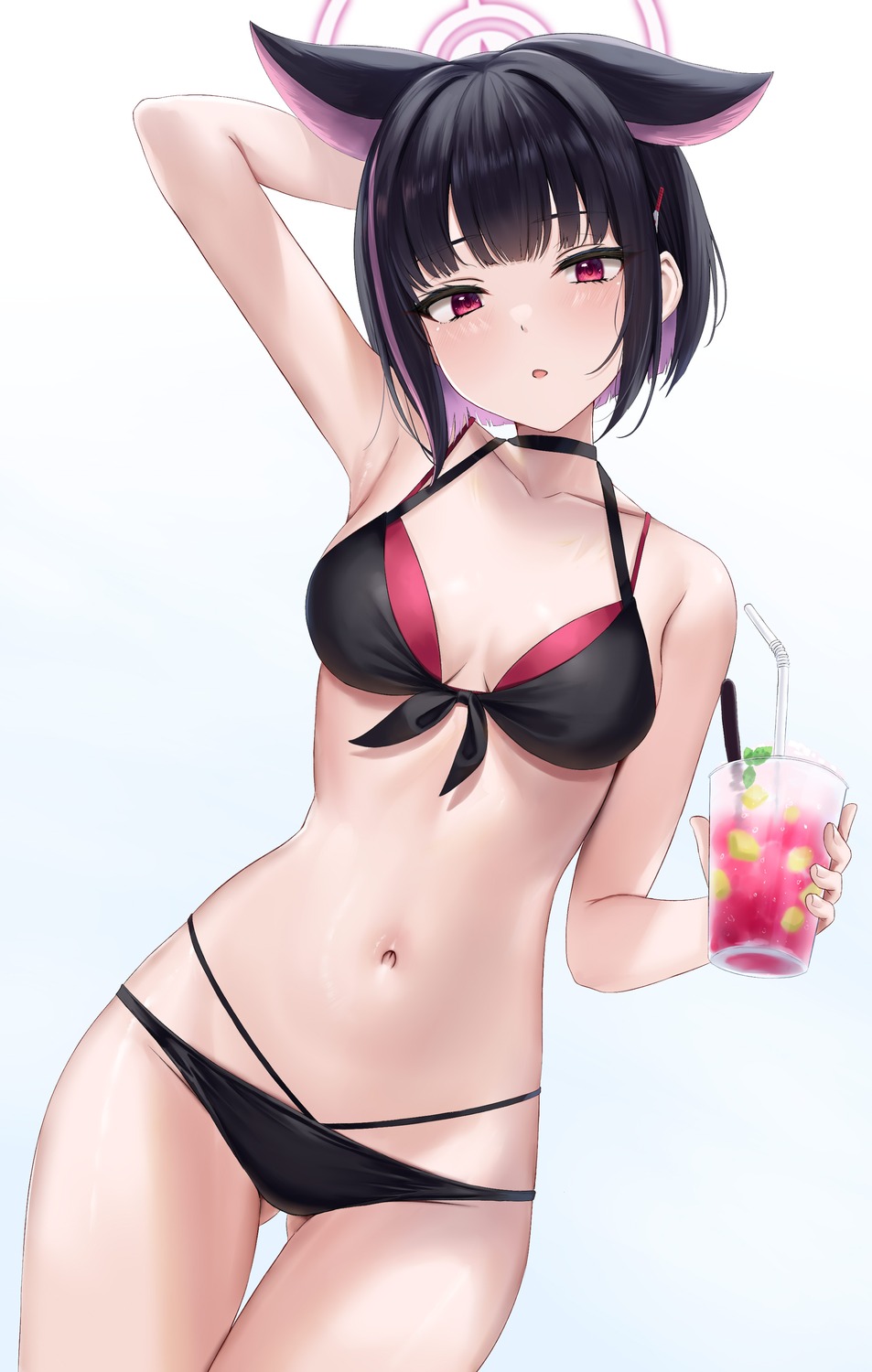animal_ears, bikini, blue_archive, halo, kyouyama_kazusa, nekomimi, rama_(yu-light8), swimsuits