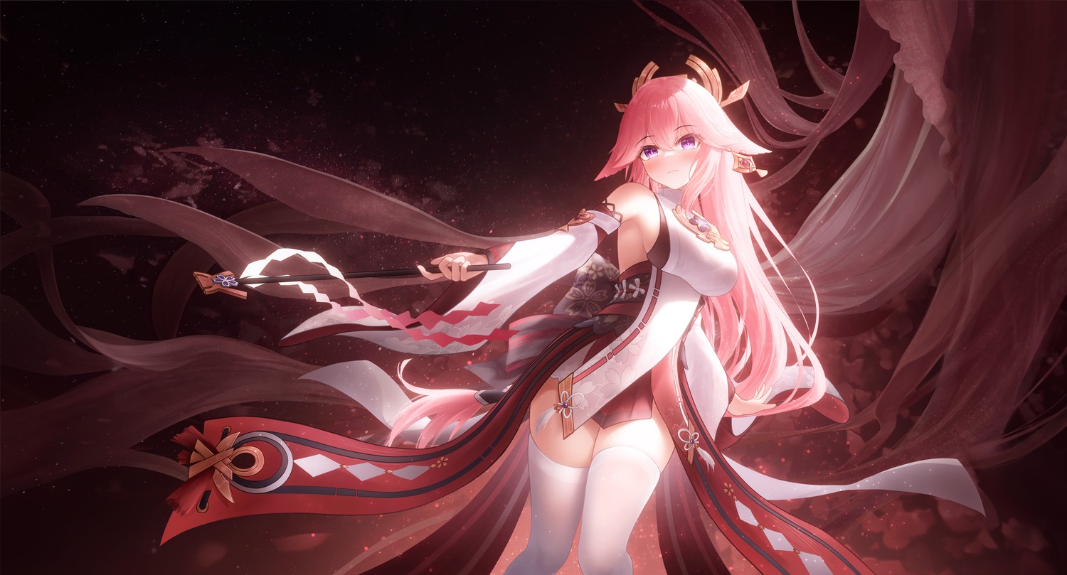 animal_ears, genshin_impact, japanese_clothes, kitsune, liht, thighhighs, yae_miko
