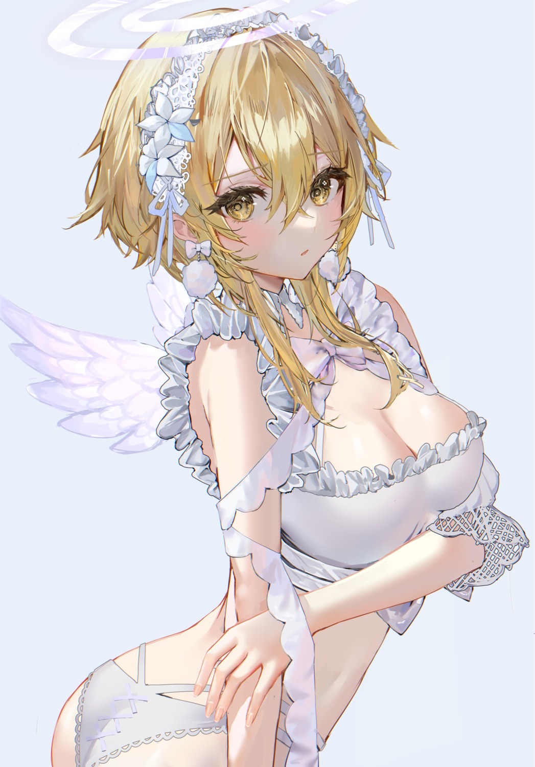 angel, ass, bikini, breast_hold, genshin_impact, lumine, raiya_atelier, swimsuits