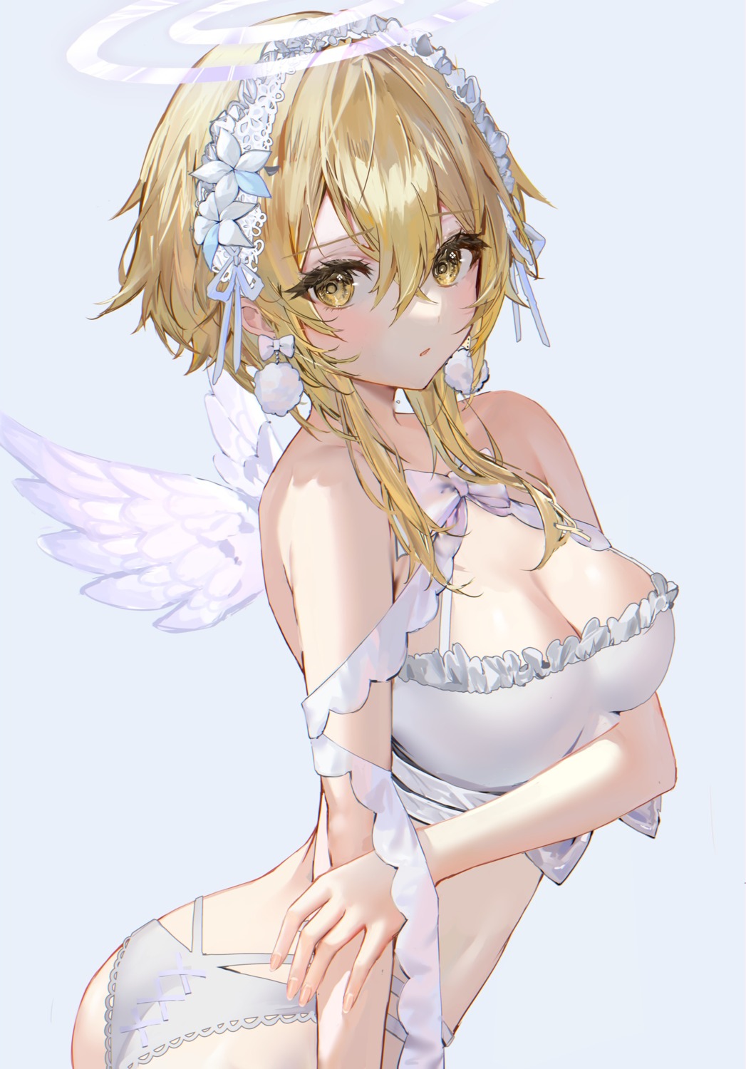 angel, ass, bikini, breast_hold, genshin_impact, lumine, raiya_atelier, swimsuits, wings