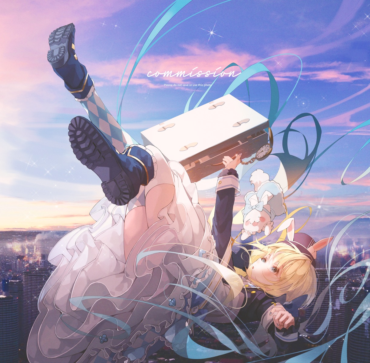 animal_ears, bunny_ears, dress, patch_oxxo, thighhighs